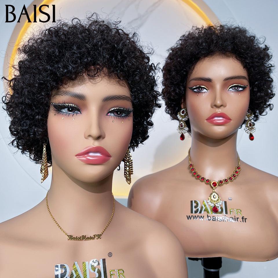 BAISI 13X4 lace frontal curly wave 55€ ou Prix 48€ Perruque Pixie Afro curly bouclé Noir en 100% cheveux humains
