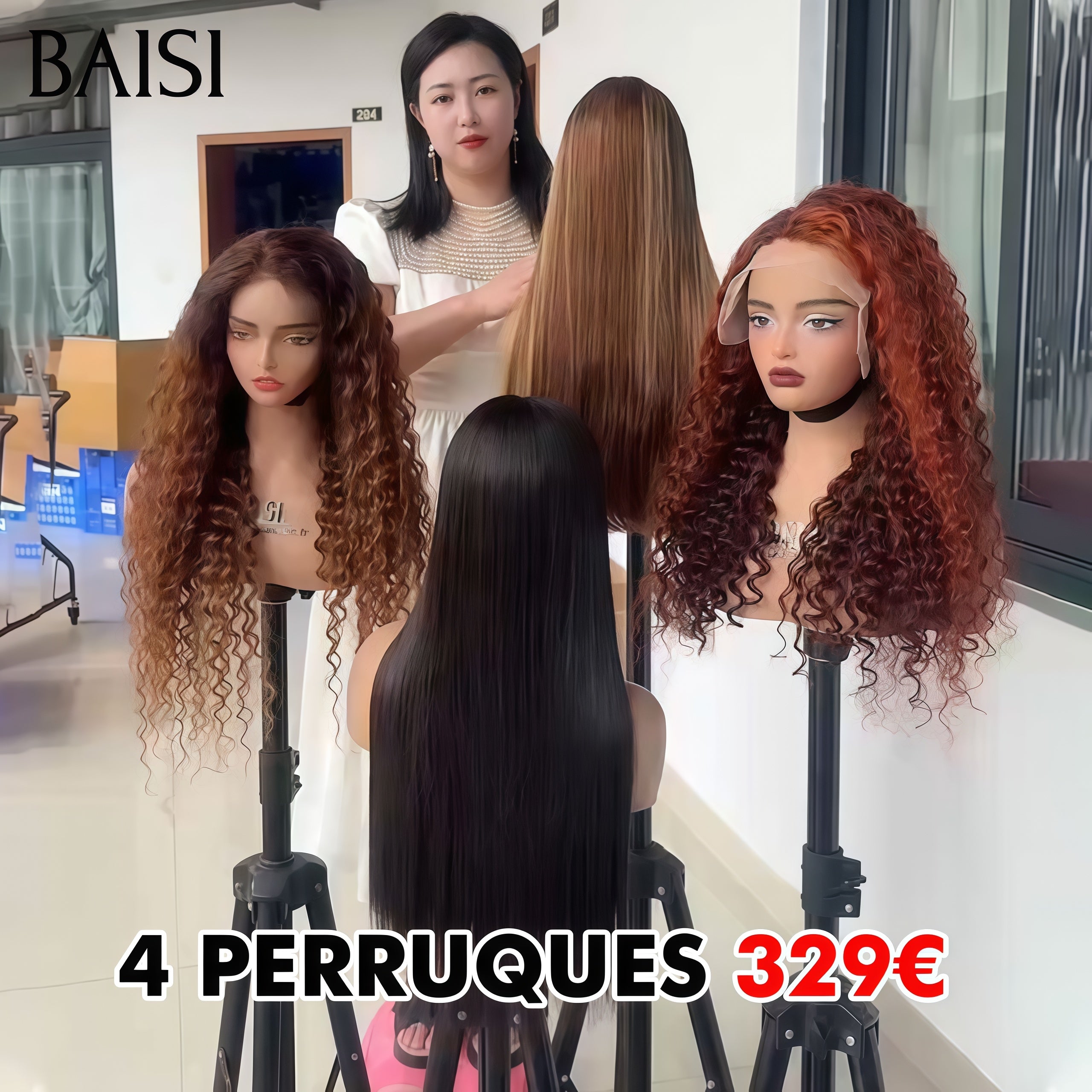 BAISI Offre spéciale 4 perruques 329€ 4 styles de perruques de couleurs différentes en 100% vrais cheveux humains BS120
