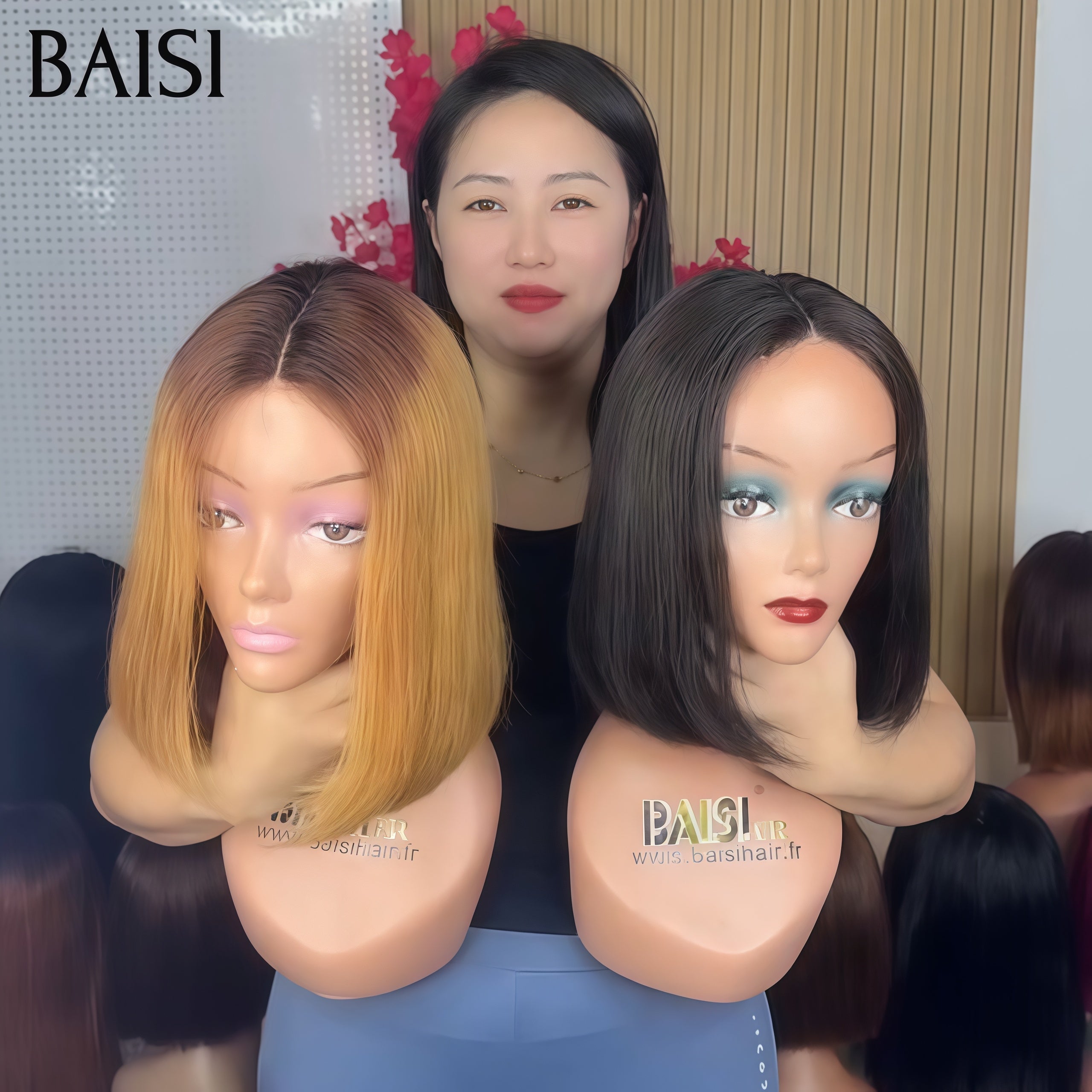 BAISI Grande PROMO 2 perruques 109€ 13X4 lace frontal lisse bob 8 Pouces en couleur NOIR et miel en 100% vrais cheveux humains