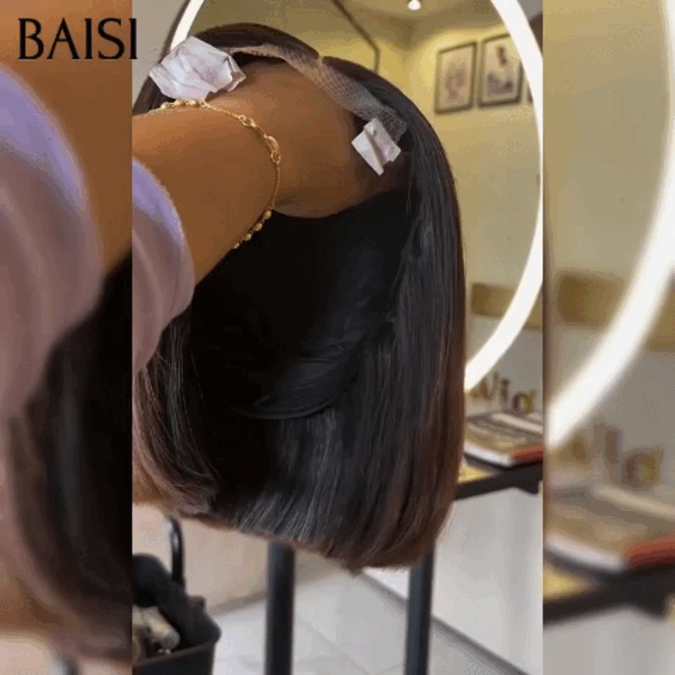 BAISI 4X4 lace closure Perruque Bob Lisse 10 Pouces 66€ en couleur Marron avec racine NOIR en 100% Cheveux Humains