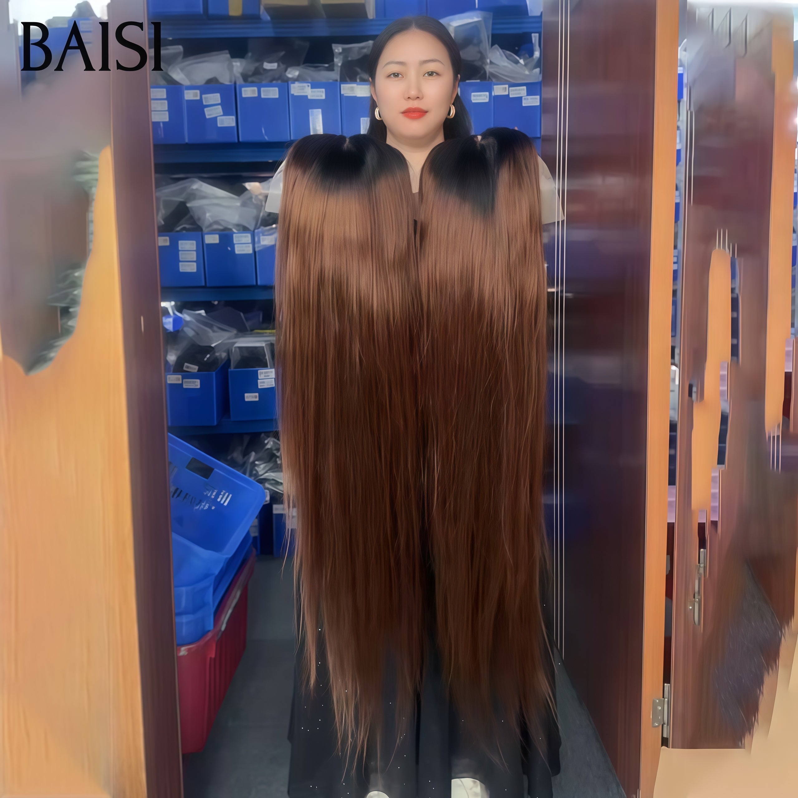 BAISI Grand PROMO BLACK FRIDAY BAS Prix aujourd'hui lace frontal 13x4 Perruque Lisse Marron 1BT4# 24 pouces 169€ en 100% Cheveux Humains