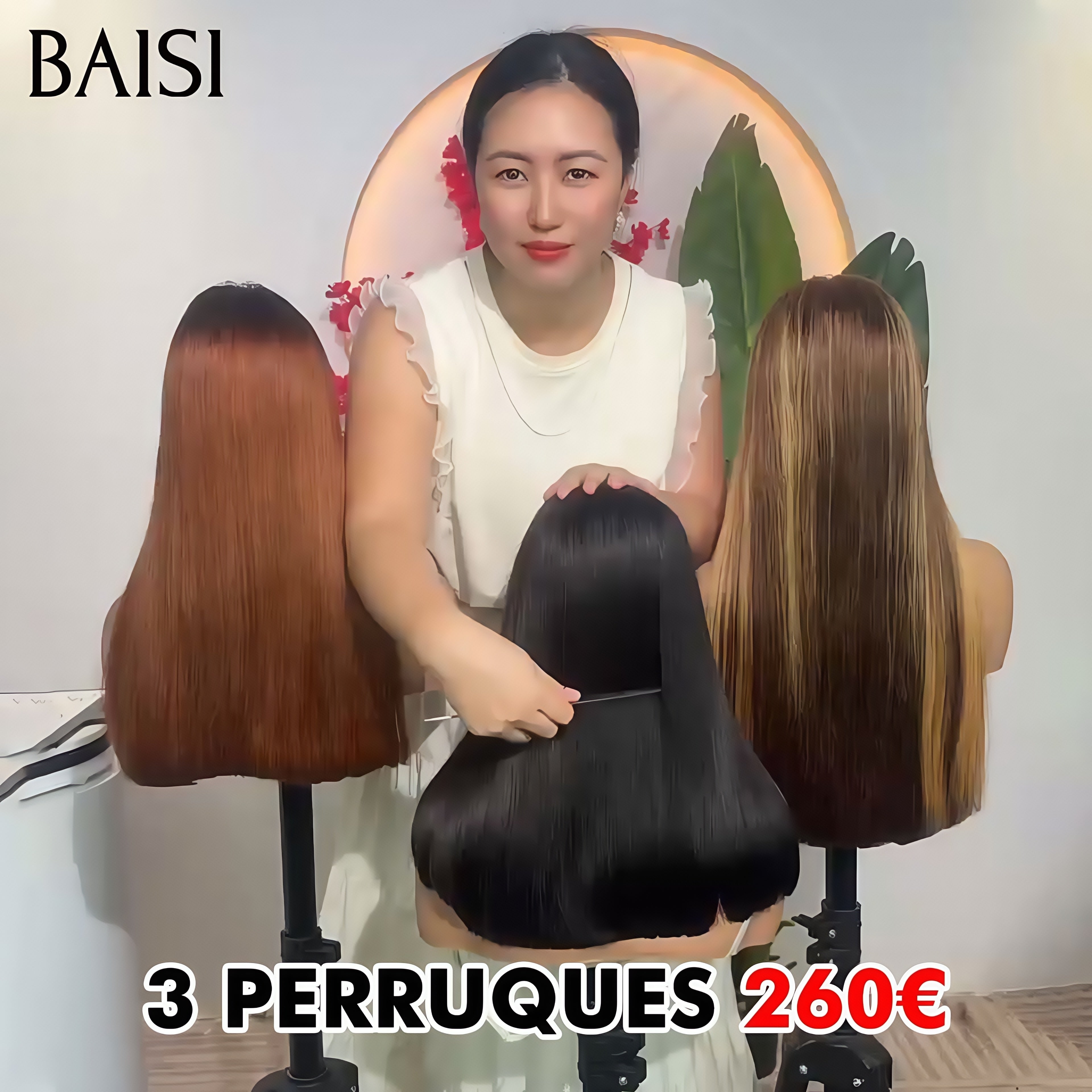 BAISI Vente en gros 3 perruques 260€ 13x4 lace frontal Lisse NOIR 12 Pouces et 4T30# 14 Pouces et  Marron Mixte Miel 20 Pouces  en 100% vrais cheveux humains