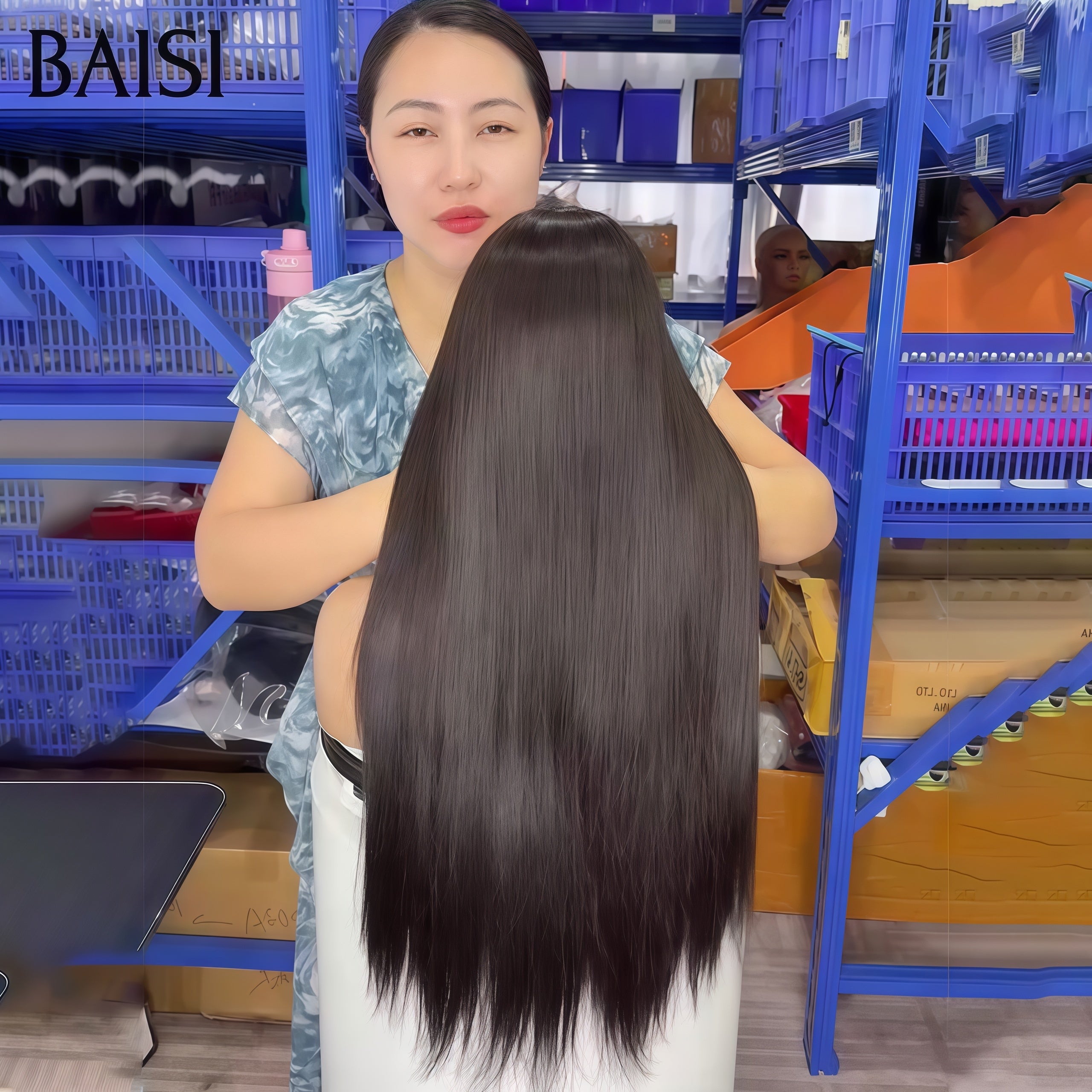BAISI promo 4X4 lace closure Perruque Lisse noir 22 pouces 99€ 100% Vietnam Hair sans colle Pré-plucked Pas Besoin de Colle en 100% Raw Hair Lace déjà couper
