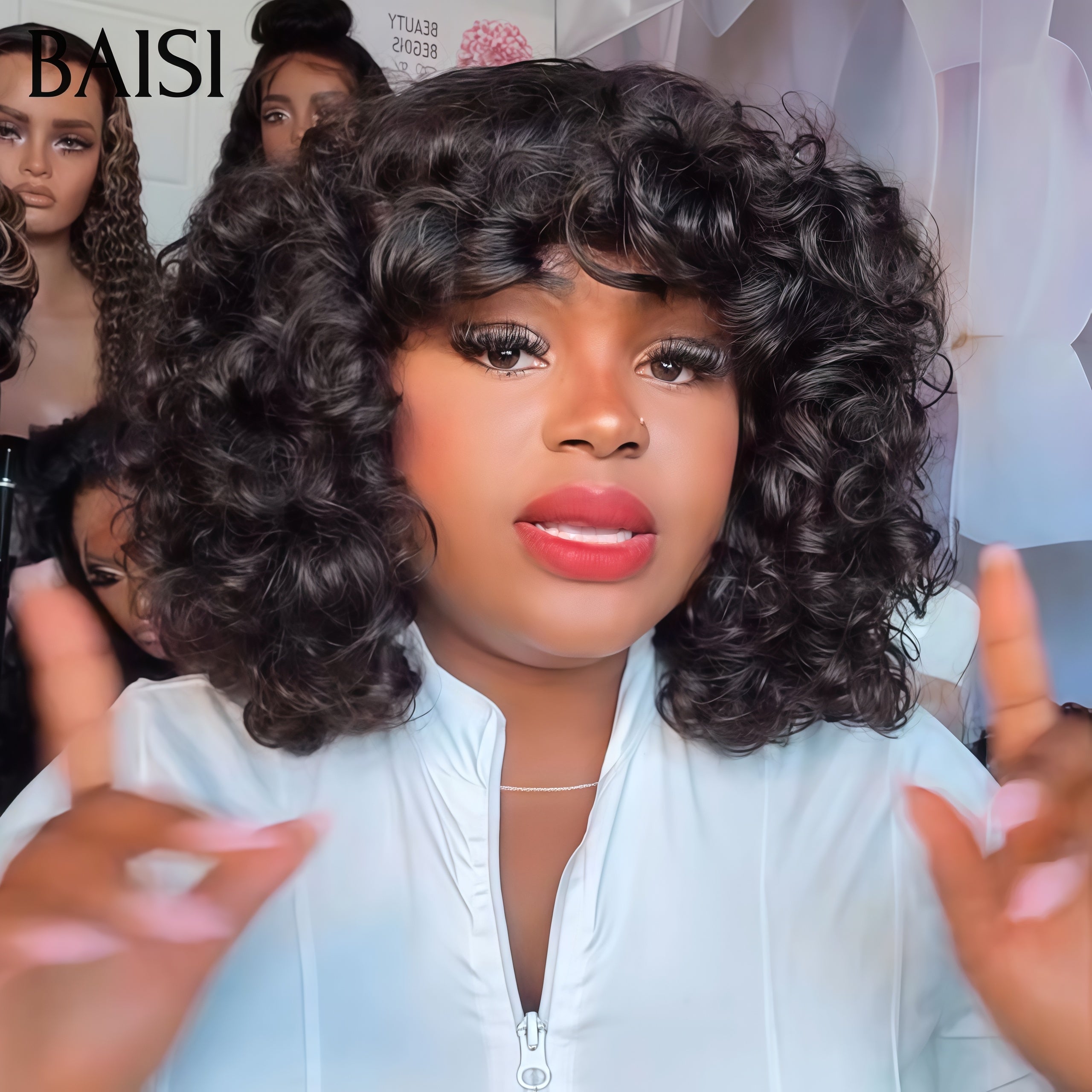 BAISI Perruques egg Wave sans colle 250% densité Très belle couleur avec Frange Fabriquées par les cheveux double drawn