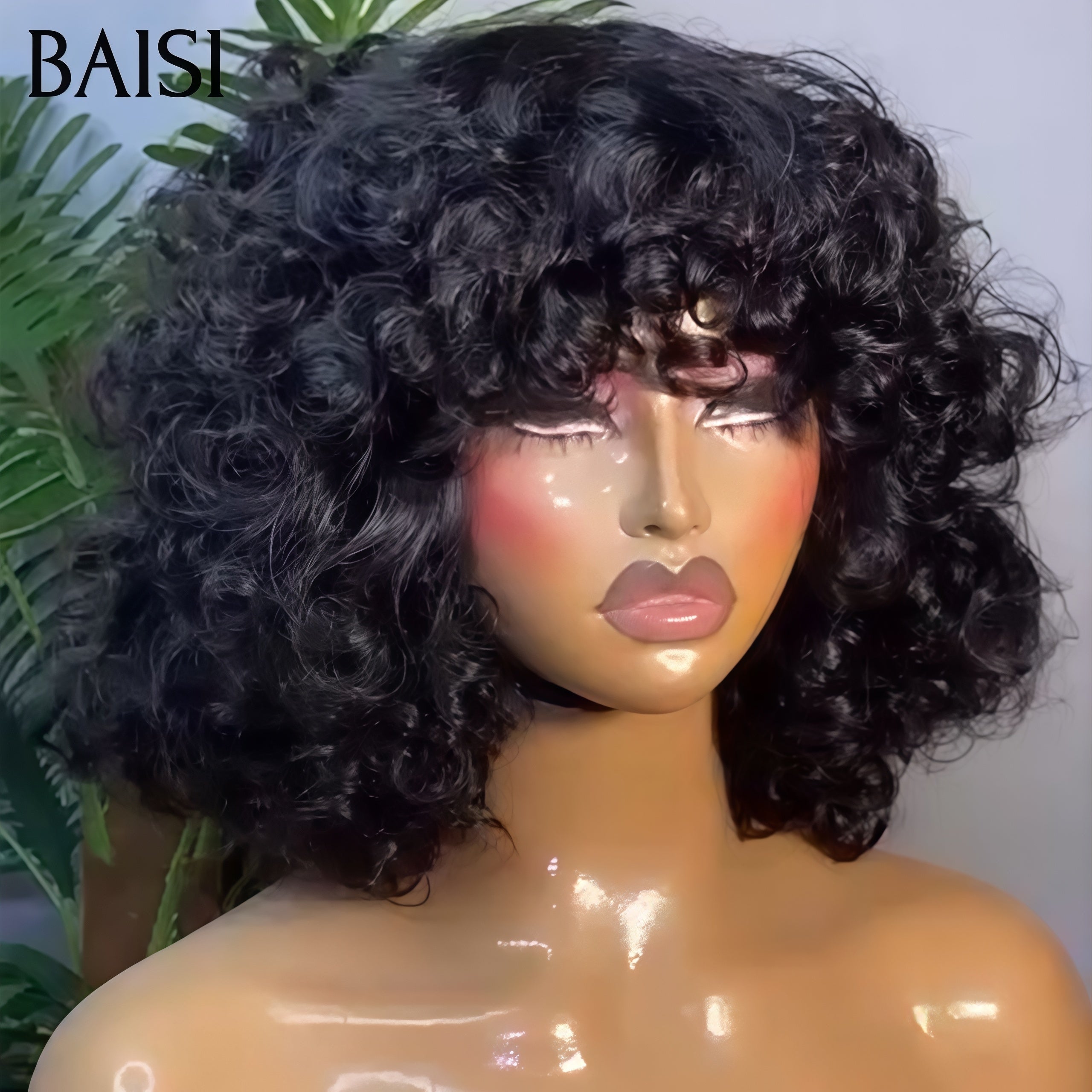 BAISI Offre Flash 75€ Perruque Bob EGG wave avec Frange en Noir Sans Lace en 100% Cheveux Humains BS65