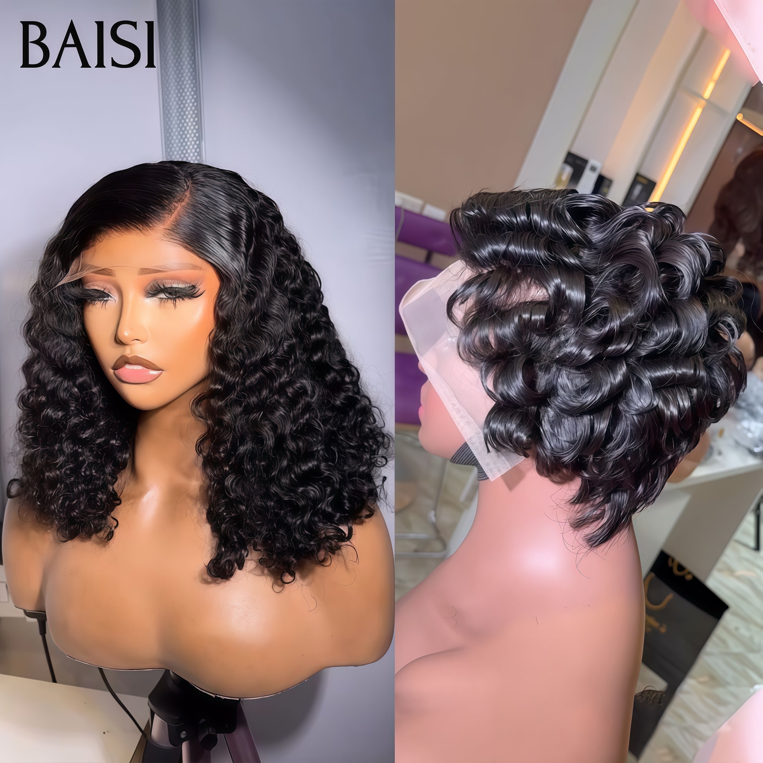 BAISI vente flash 2 Perruques 138€ 4x4 lace curly wave et 13x4 pixie finger wave ou 3 perruques en 100% vrais cheveux humains 280 euro