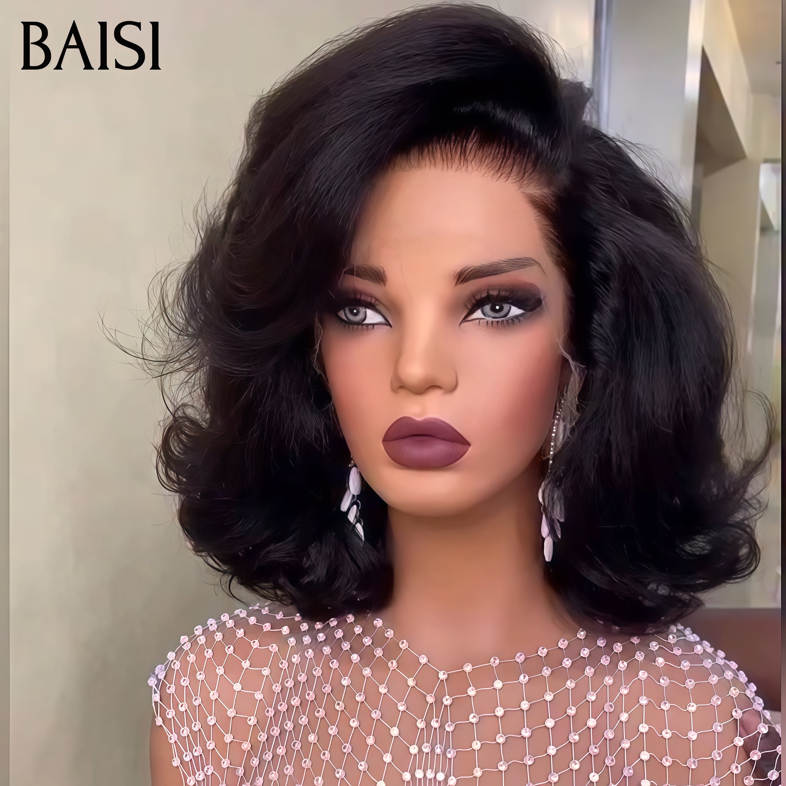 BAISI perruque 13x4 lace frontal egg wave 12 pouce 79€ ou 3 Perruques pour revendre 220€ en Couleur Bordeaux ou NOIR  250% densité en 100% vrais cheveux humains