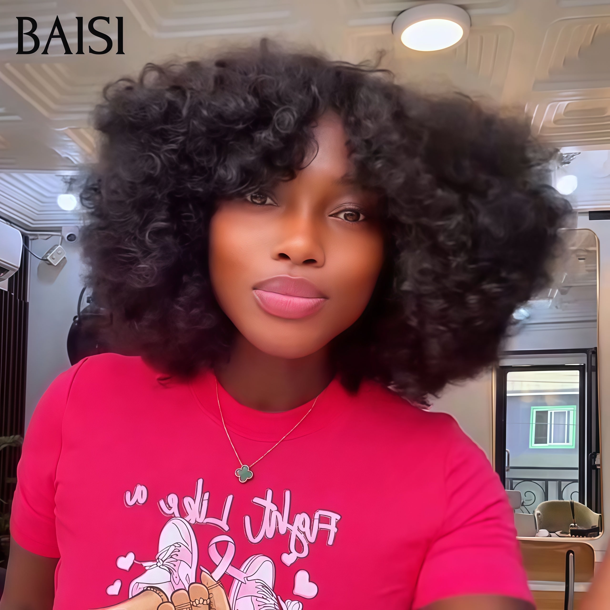 BAISI Perruque Bouclée Egg Wave avec Frange en Noir 12 pouce 77€ 100% Cheveux Humains