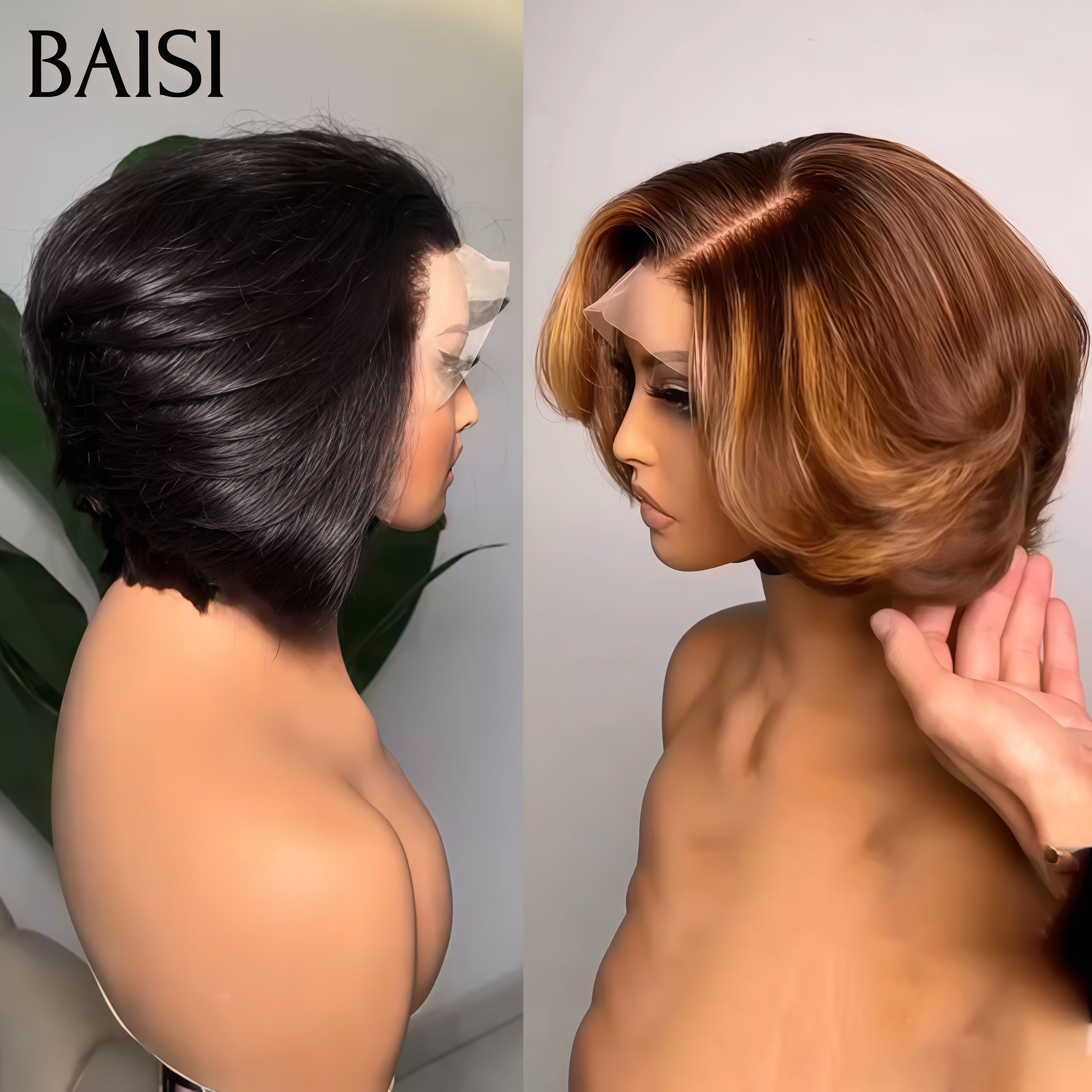 BAISI 2 Perruques Pixie 100€ Réduction avec code promo en couleur NOIR et Mixte en 100% vrais cheveux humains FR38