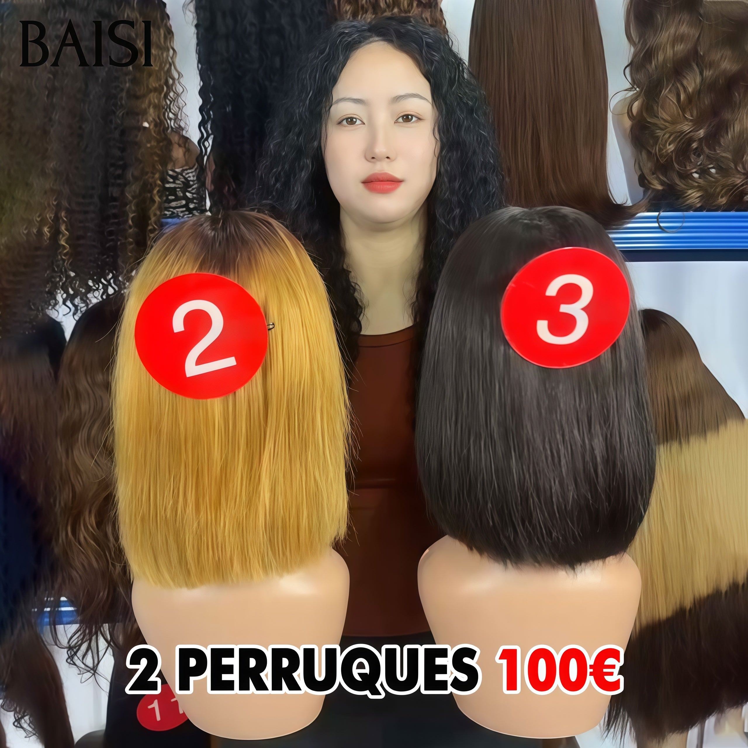 BAISI pour revendre 2 perruques 100€ 4x4 lace closure Lisse BOB 8 pouces NOIR et Miel en 100% vrais cheveux humains