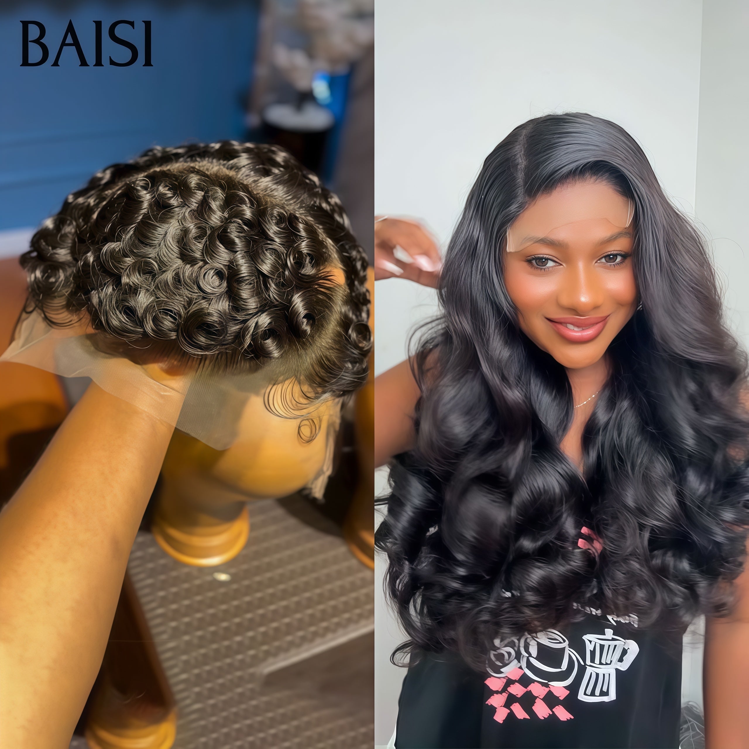 BAISI 2 Perruques 139€ Réduction avec code promo 4x4 lace closure Body wave 22 Pouces et 13x4 lace pixie finger wave en 100% vrais cheveux humains