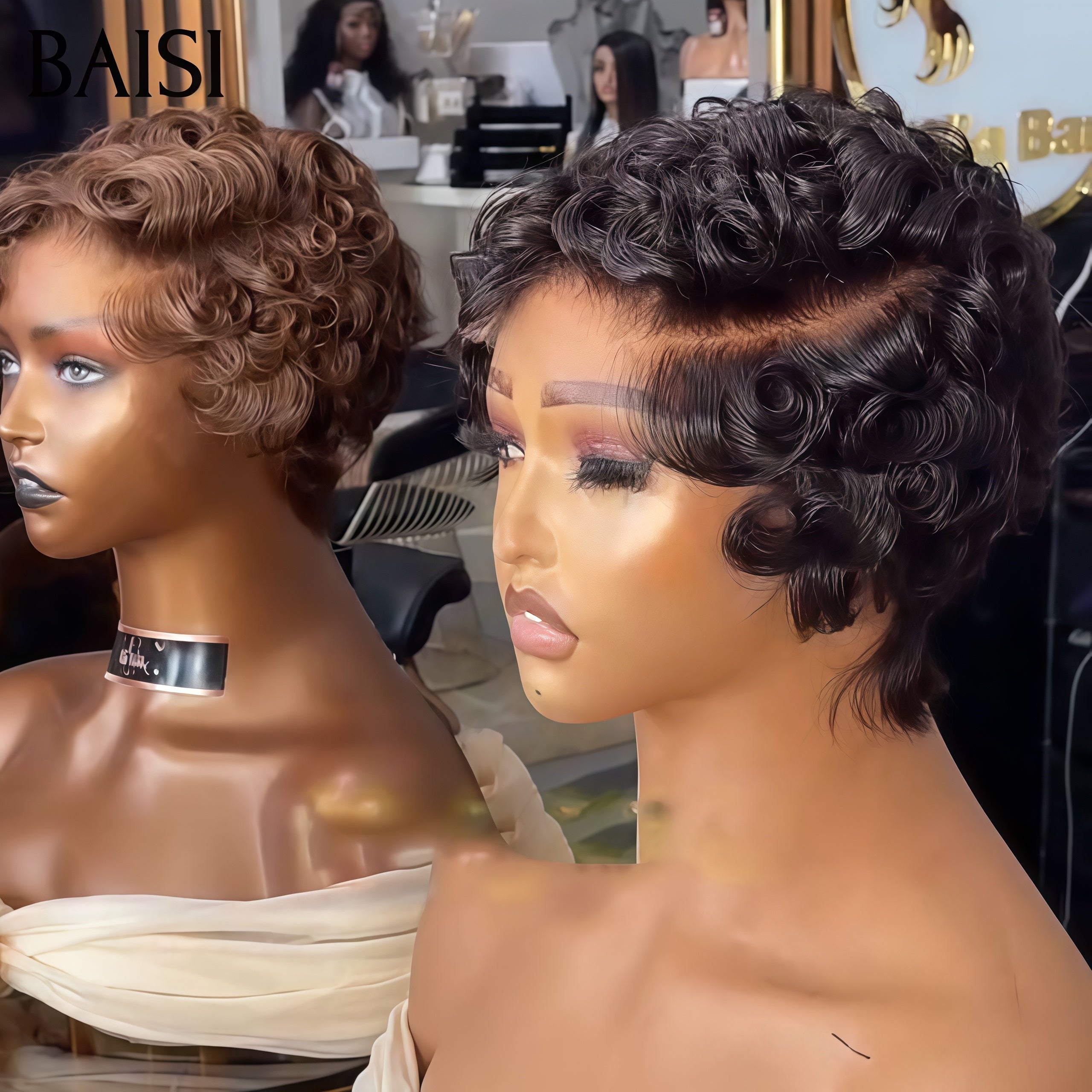 BAISI Achetez 2 perruques minimum au prix d'usine fournisseur pixie perruque chioma avec lace frontal Marron 48€ ou NOIR 45€ en 100% vrais cheveux humains