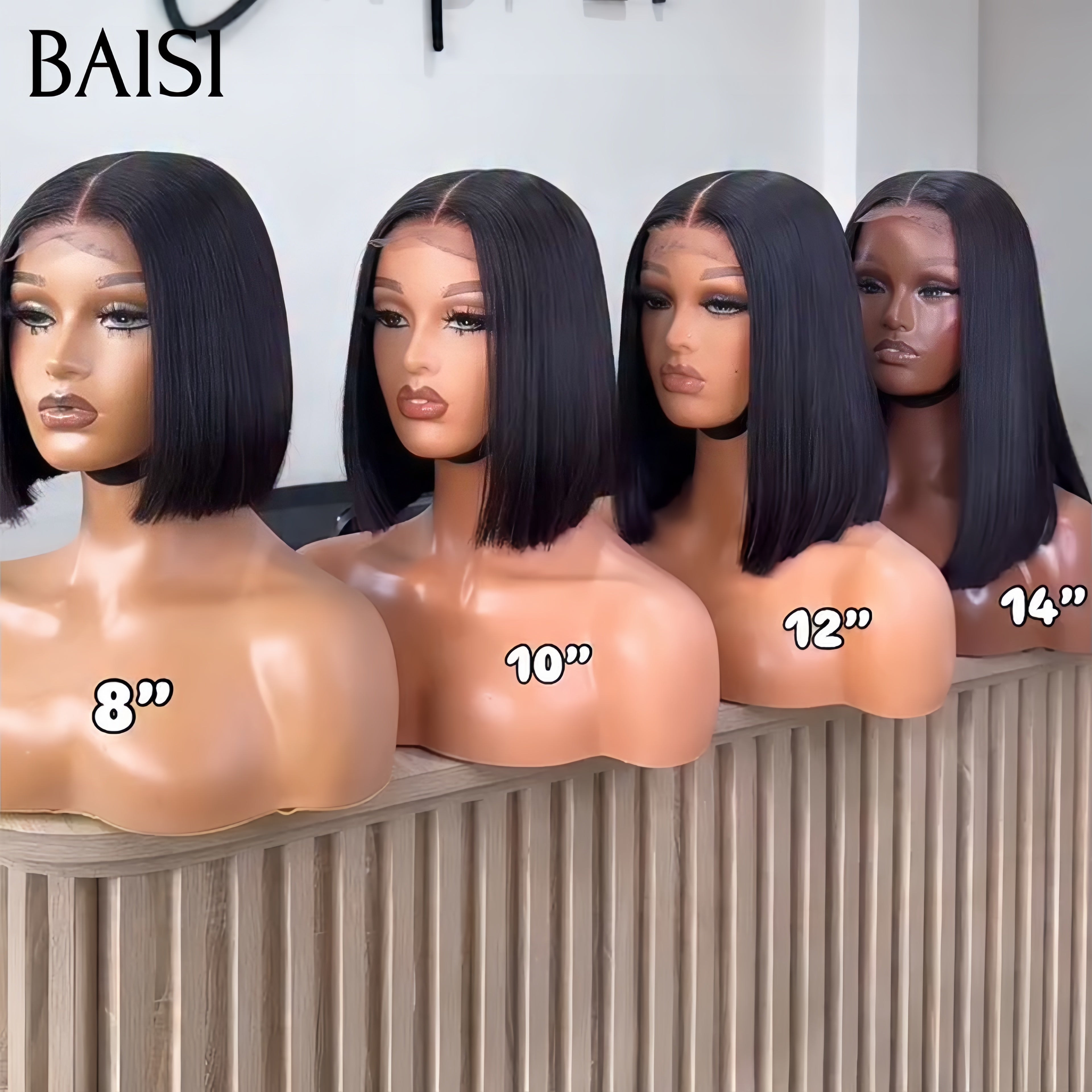 BAISI Perruques 2X6 Lace de Luxe 100% Viêtnam Hair Perruque BOB Noir Lisse Vietnam Hair