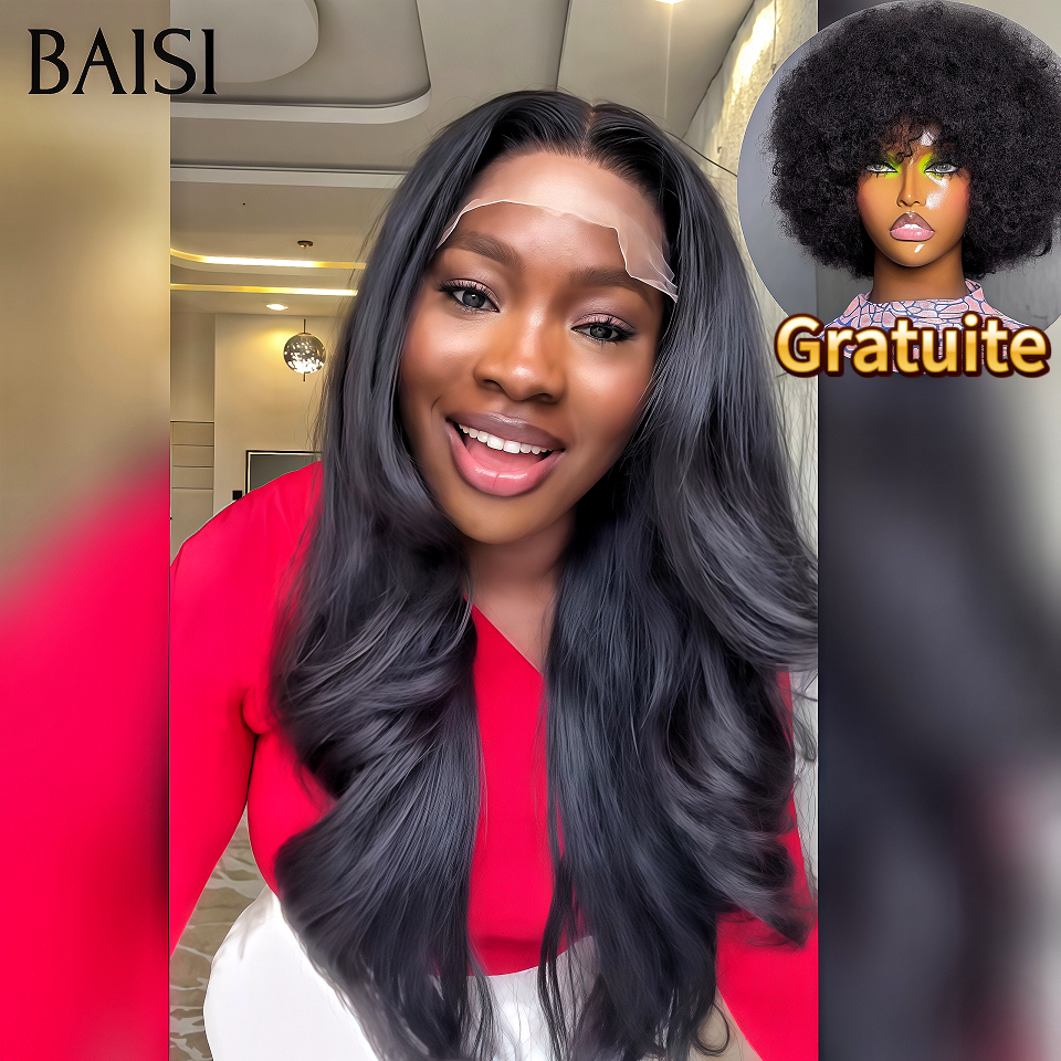 BAISI 1 Acheté + 1 Gratuite = 169€  moitié prix  4X4 lace Body wave 26 Pouces et pixie afro curly En 100% Cheveux Humains MP50