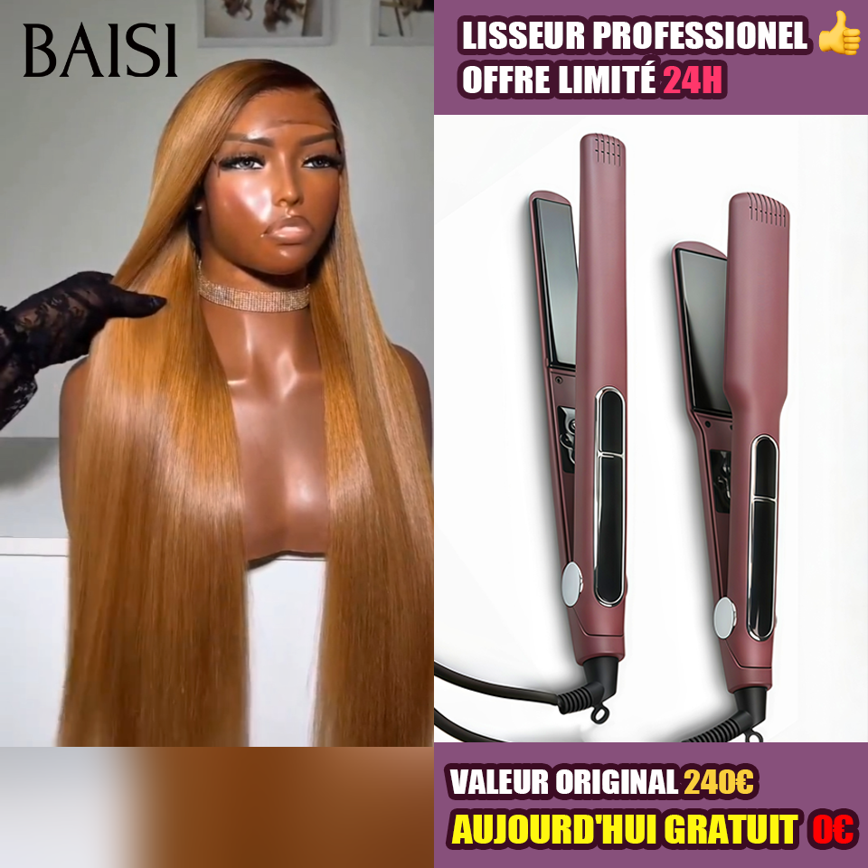 BAISI 13x4 Lace Frontal Lisse Miel 22 Pouces 1 Perruque + Lisseur PRO 139€ en 100% Cheveux Humains