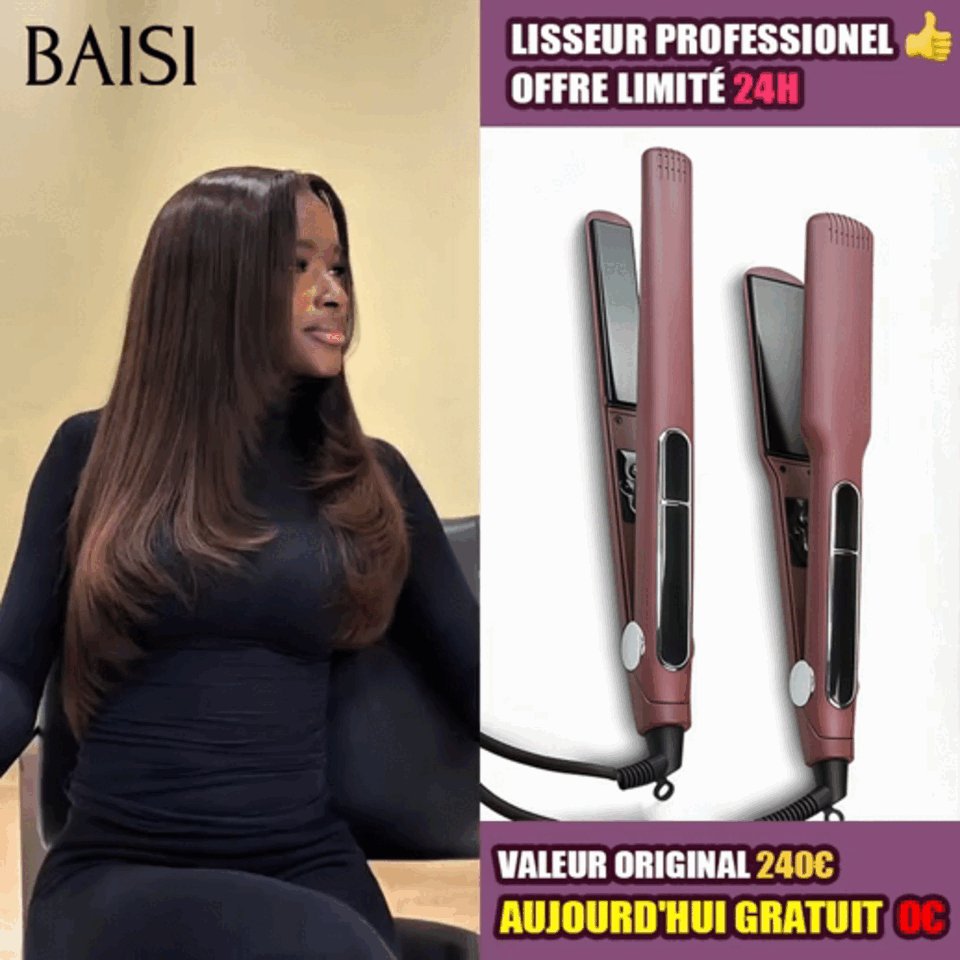 BAISI  Offre spéciale Perruques Lisse avec Frange 20 Pouces Marron 1 Perruque + Lisseur PRO Gratuite 129€ PROMO en 100% vrais cheveux humains