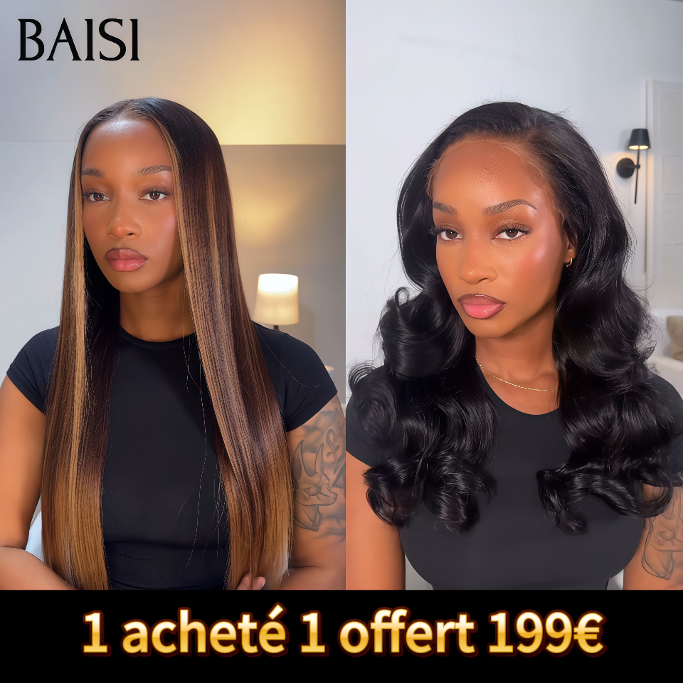 BAISI Vente Flash 1 acheté 1 offert 199€ 13X4 Lisse 4#27#Mixte Miel 20 Pouces et Body wave 20 Pouces en 100% vrais cheveux humains  Code : VIP100