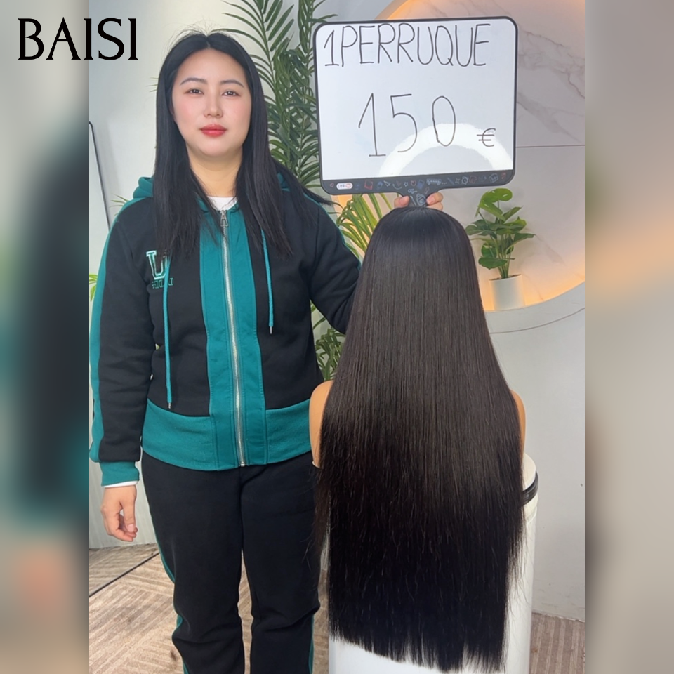 BAISI 13X4 lace frontal Perruque pour revendre long Lisse NOIR Promo 24 Pouces 150€ 100% Raw Hair en 100% vrais cheveux humains
