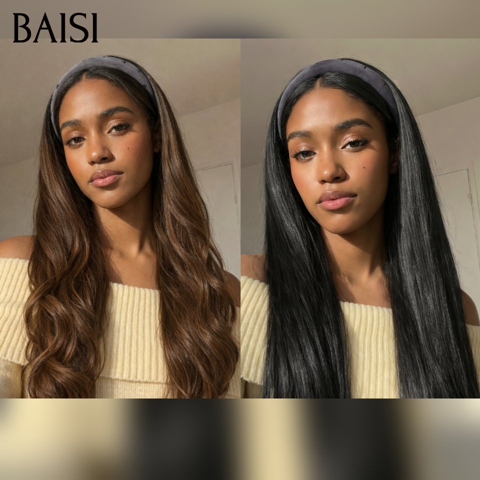 BAISI Promo 2 Perruques 100€ Blended human hair sans colle Perruque bandeau lisse et body wave PRIX GROSSITE en 100% Cheveux Humains