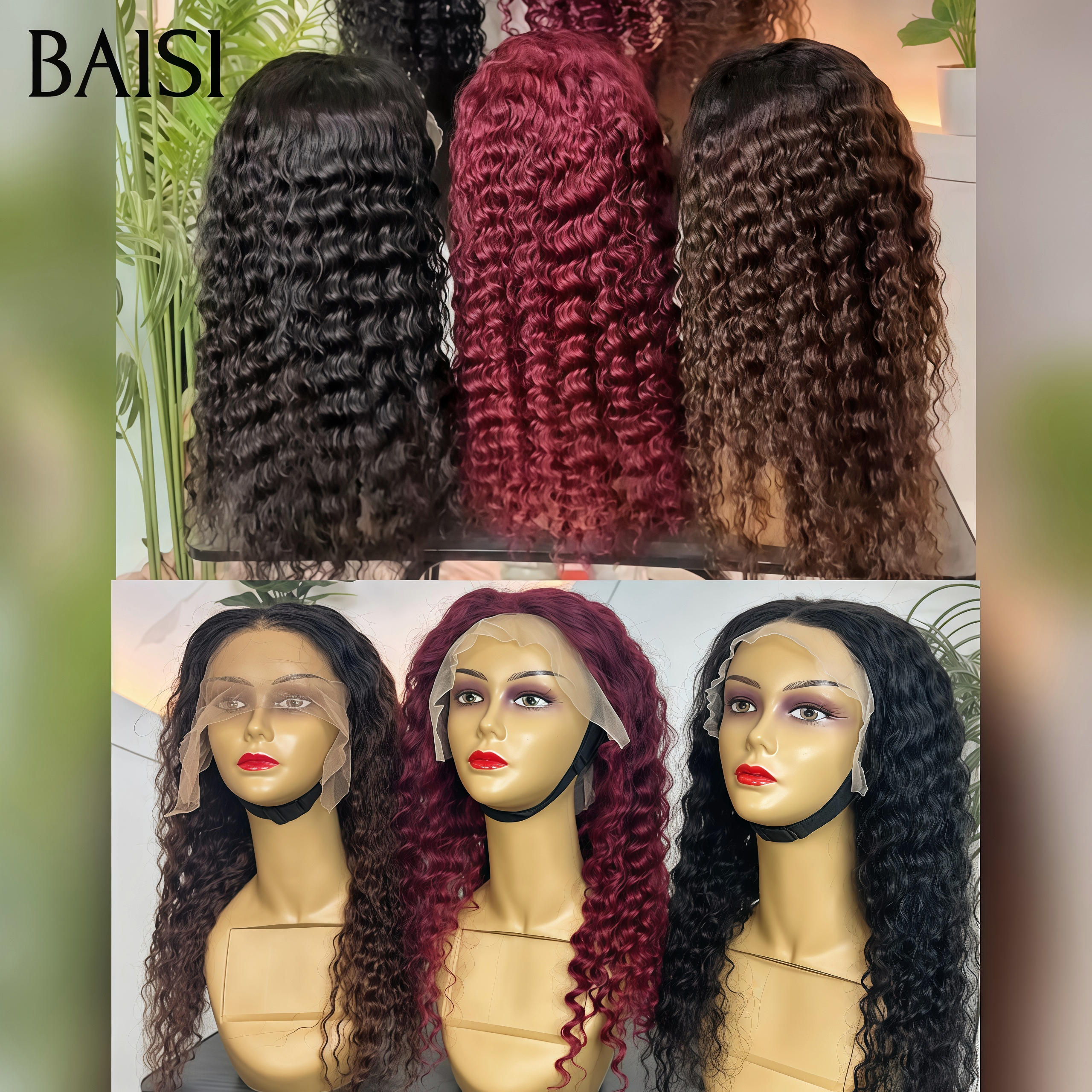 BAISI pour revendre 3 perruques 200€ 3 couleurs NOIR et Bordeaux et Marron 1BT4# avec 13x4 lace frontal en 100% vrais cheveux humains