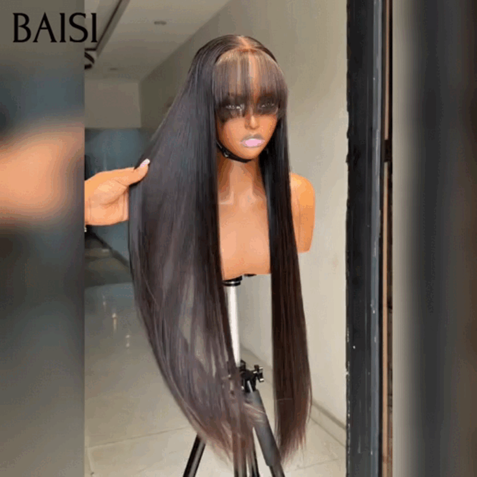 BAISI Perruque 40 Pouces 100€ Moitié Prix Lisse avec Frange en Blended human hair sans Colle Fabriqué à la Machine ou 20 Pouces  raw hair 120€