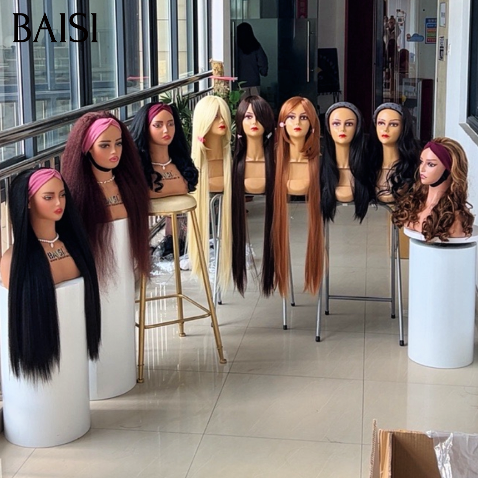BAISI 9 Perruques 300€ en Blended human hair Lisse avec Frange ou perruque bandeau sans Colle Fabriqué à la Machine raw hair