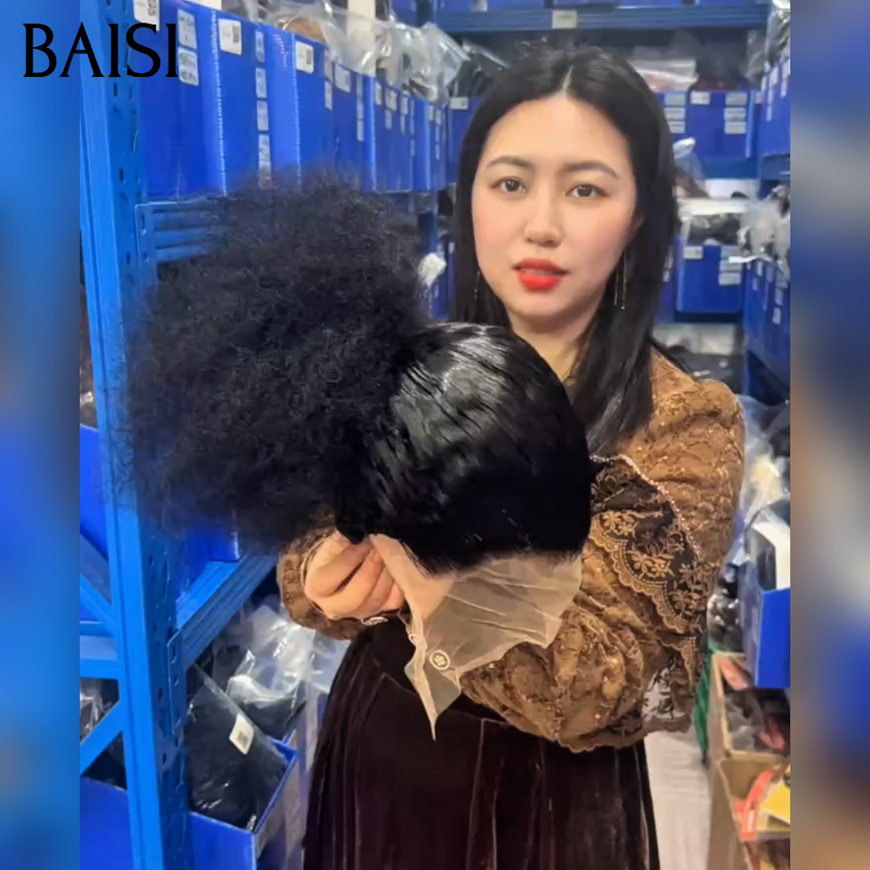 BAISI Perruques 13x4 frontal Lace avec Chignon de nattes Moitié Prix NOIR 16 pouce 96€ En 100% cheveux humains