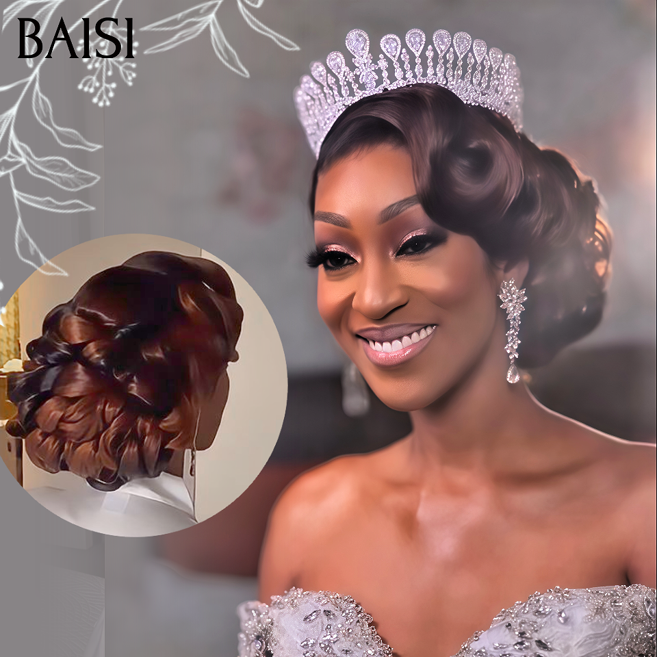 BAISI Coiffure de luxe Coiffure Ophélie Perruques Mariage marron Prête à porter chignon et personalisation comme sur la vidéo 100% identique événement spécial FR40