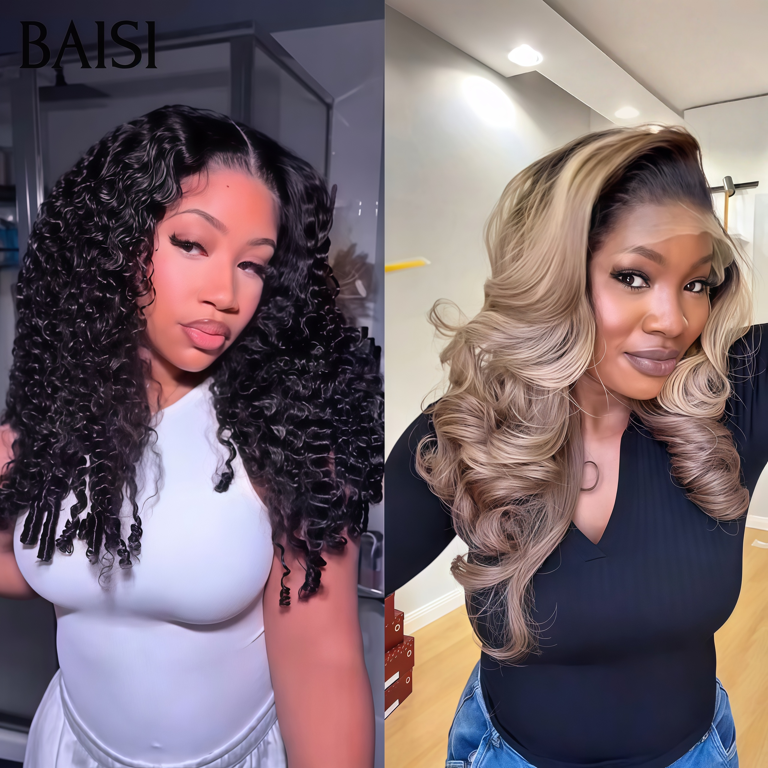 BAISI Gagnez 2 au Prix de 1 = 155€ Moitié prix 13x4 lace frontal bouclé gris et curly wave Blended hair 100% Cheveux Humains