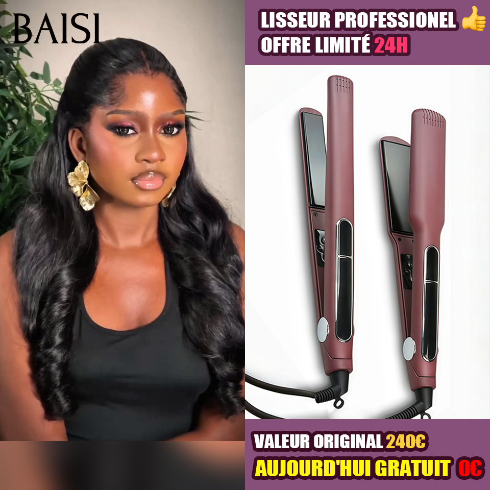 BAISI perruque Body Wave + Lisseur PRO Gratuite PROMO en Couleur Noir à  moitié prix en 100% cheveux humains