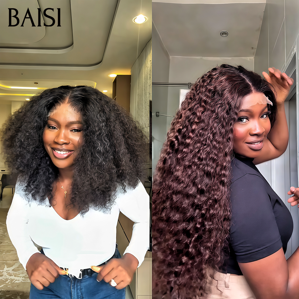 BAISI perruque 13x4 curly wave en couleur NOIR ou Marron en 100% vrais cheveux humains FR38