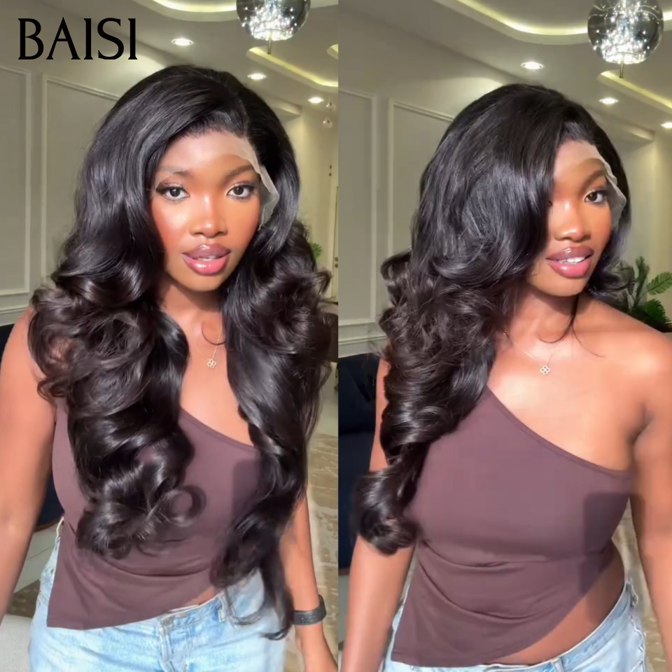 BAISI Perucas de luxo em cabelo cru 100% com lace frontal, Body Wave, cabelo 100% vietnamita A2, fabricadas com cabelo double drawn