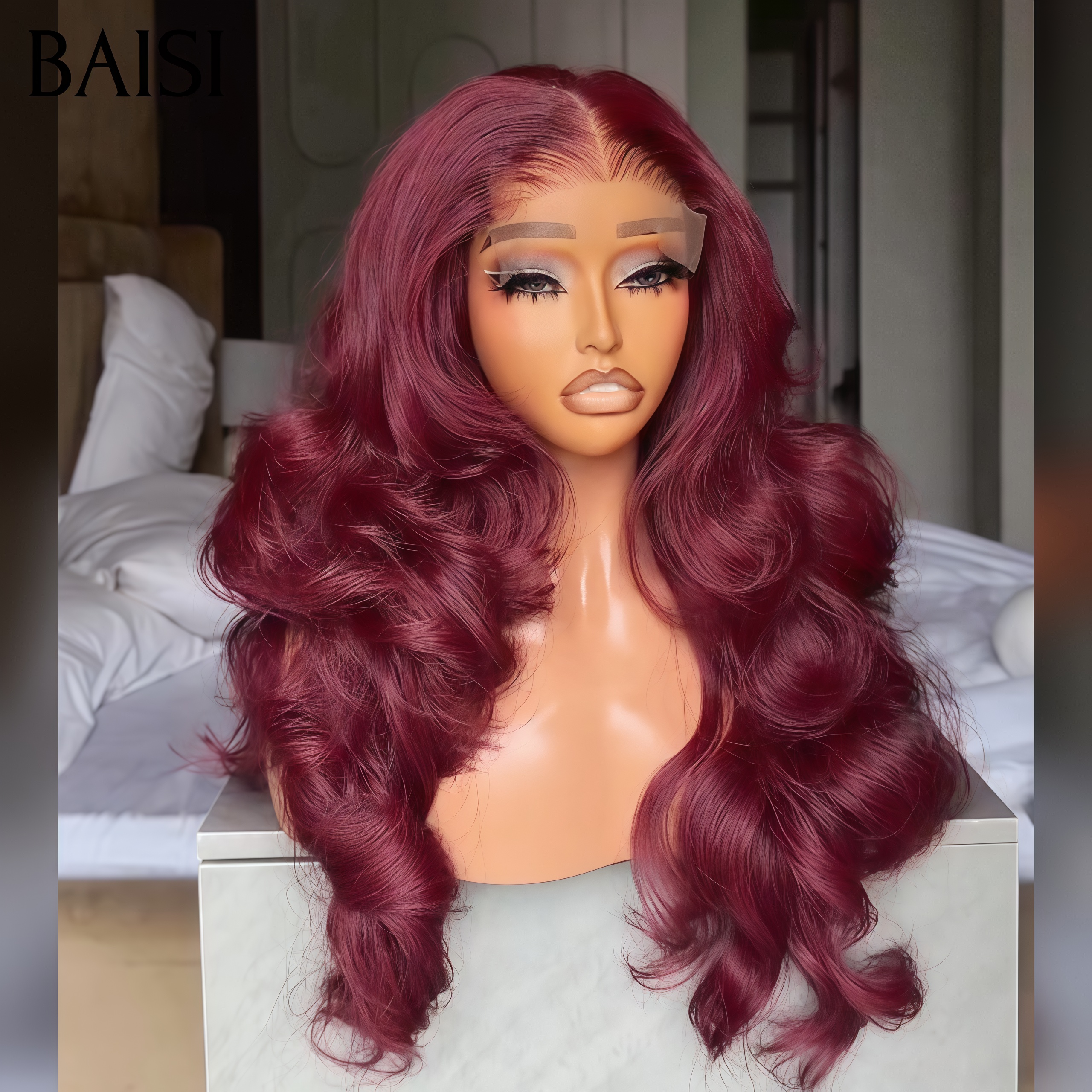 BAISI  Perruques 4x4 Lace Body Wave en Bordeaux +1 Brosse Gratuite 89€ PROMO en 100% vrais cheveux humains