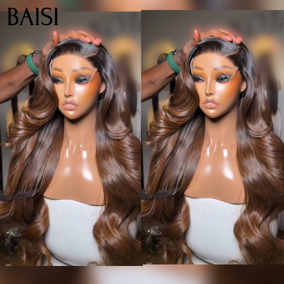 BAISI Perruques 13x4 lace frontal Body Wave en Marron + Brosse Gratuite 89€ PROMO en 100% vrais cheveux humains