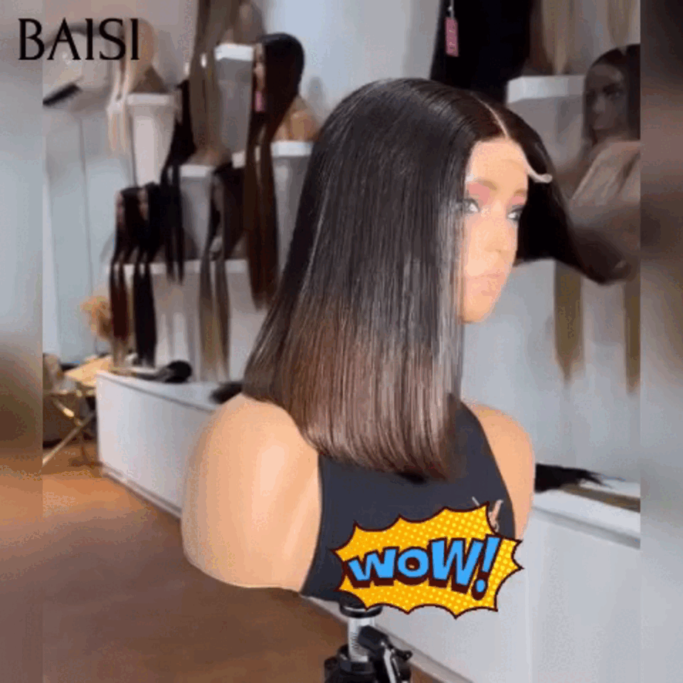 BAISI Perruque lace closure Lisse Straight Marron Avec Racine NOIR 100% raw hair 75€ 10 Pouces 100% Cheveux Humains
