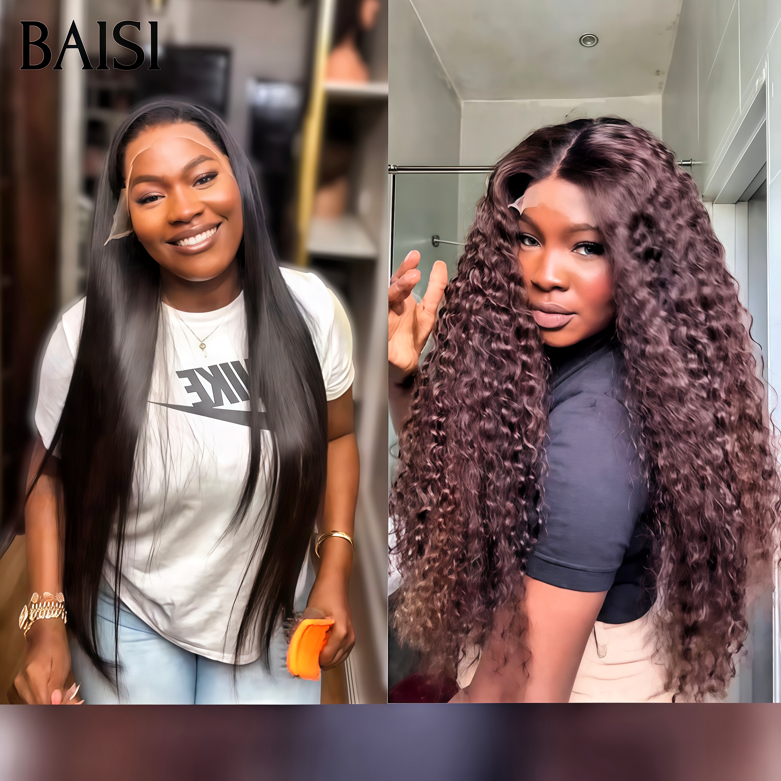 Peluca recta con encaje frontal BAISI en color negro MIX Blonde #613 en cabello humano 100% real