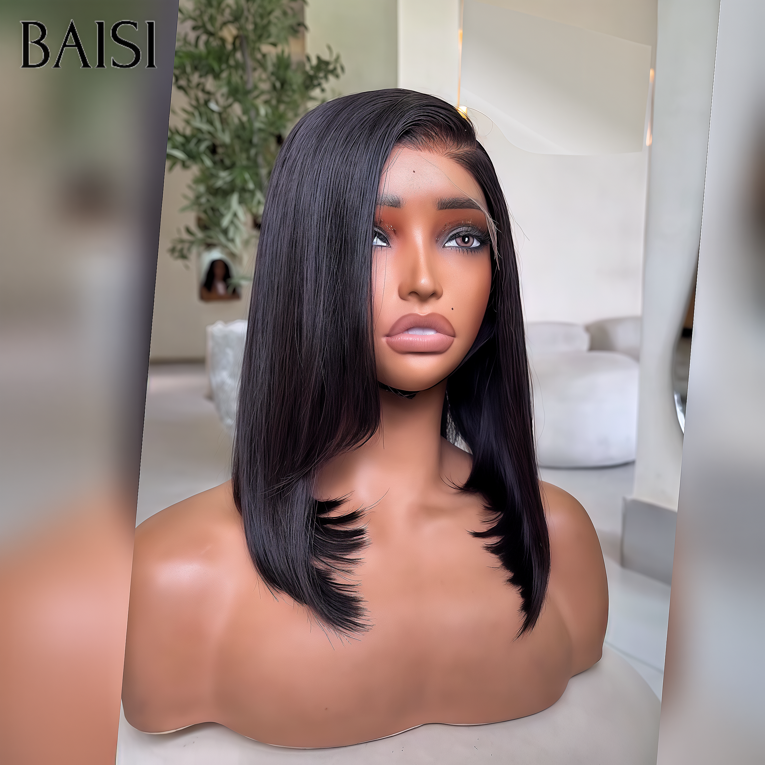 BAISI Frontale 13x4 lace tranparente BOB 14 Pouce 79€ lisse couleurs NOIR en 100% Cheveux Humains