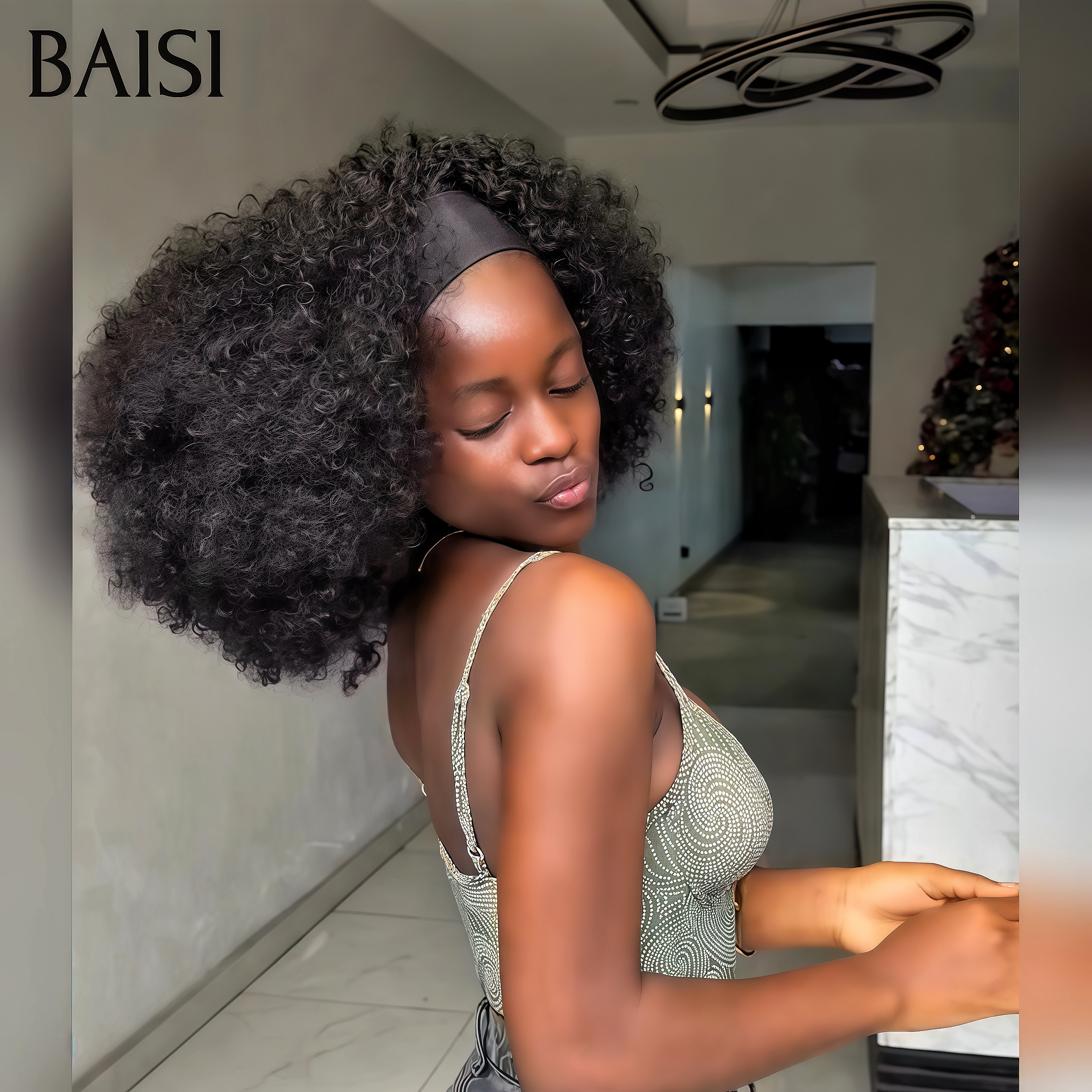 BAISI Perruque Bandeau BOB kinky curly 14 Pouces 400% Volume 159€ Fabriquée A La Machine sans Colle sans lace en 100% Cheveux Humains