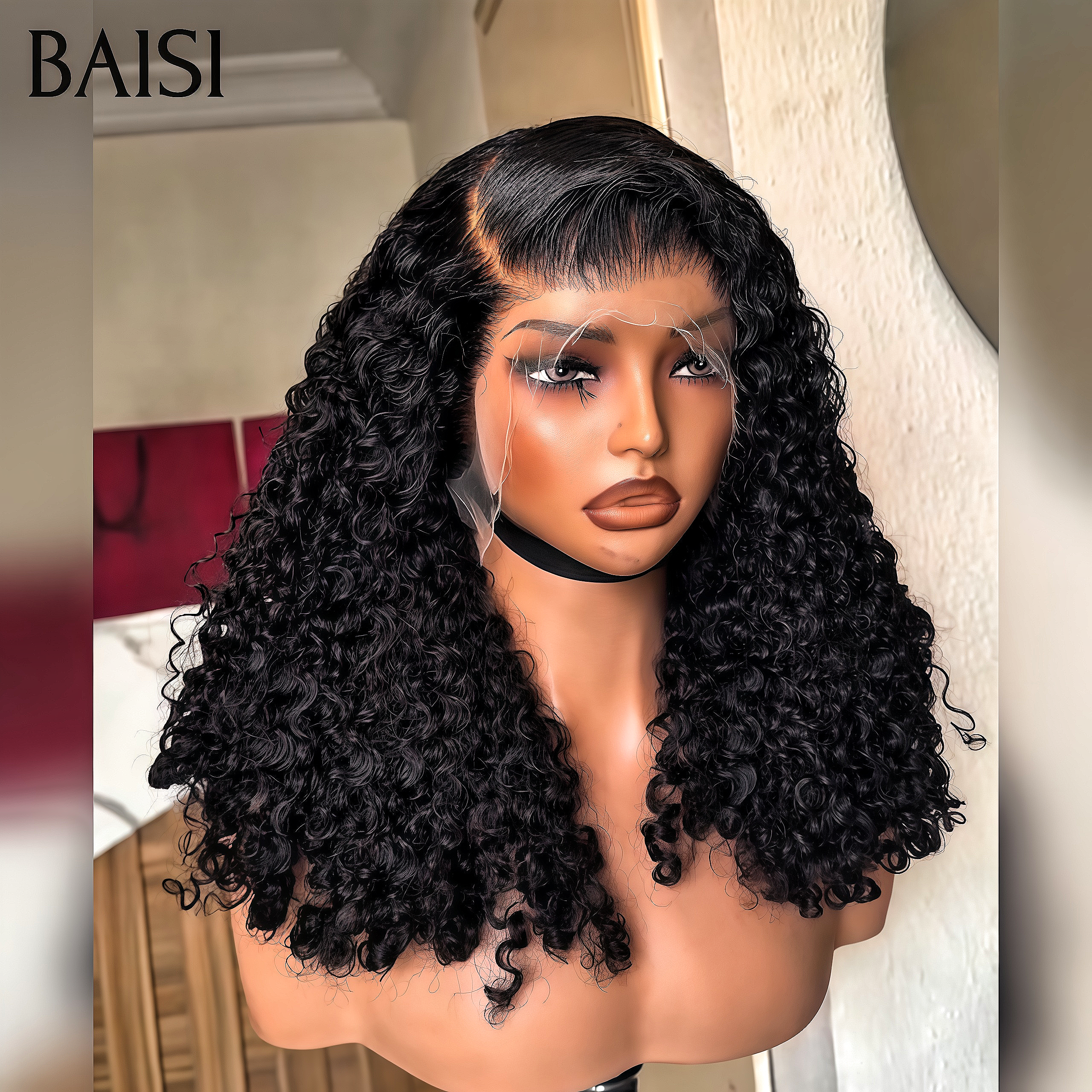 BAISI promo Perruque avec 13x4 lace frontal noir curly wave 24 pouces 159€ De Bonne Qualité 100% Cheveux Humains