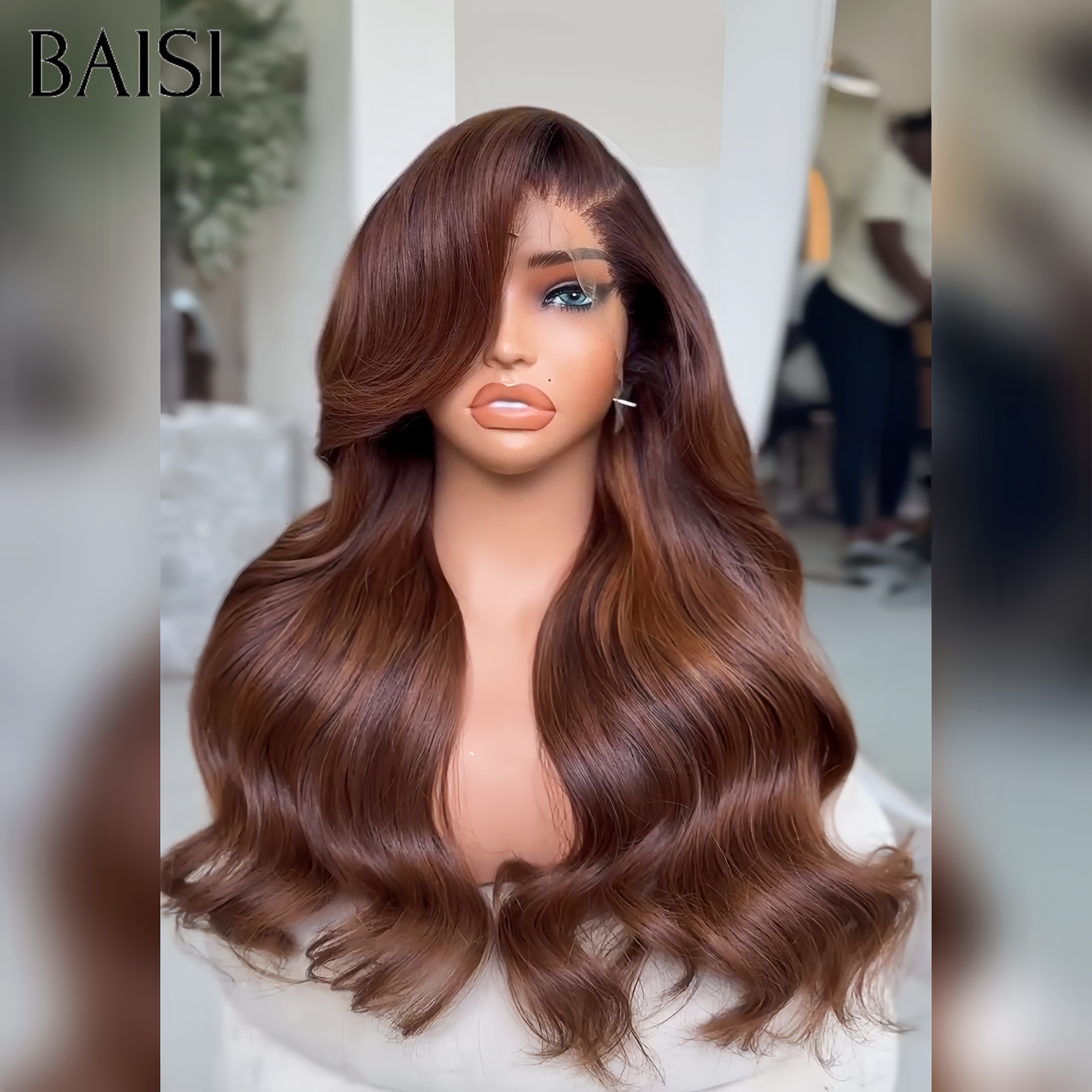 BAISI 13X4 lace frontal perruque Body wave en haut de gamme Marron 100% vrais cheveux humains