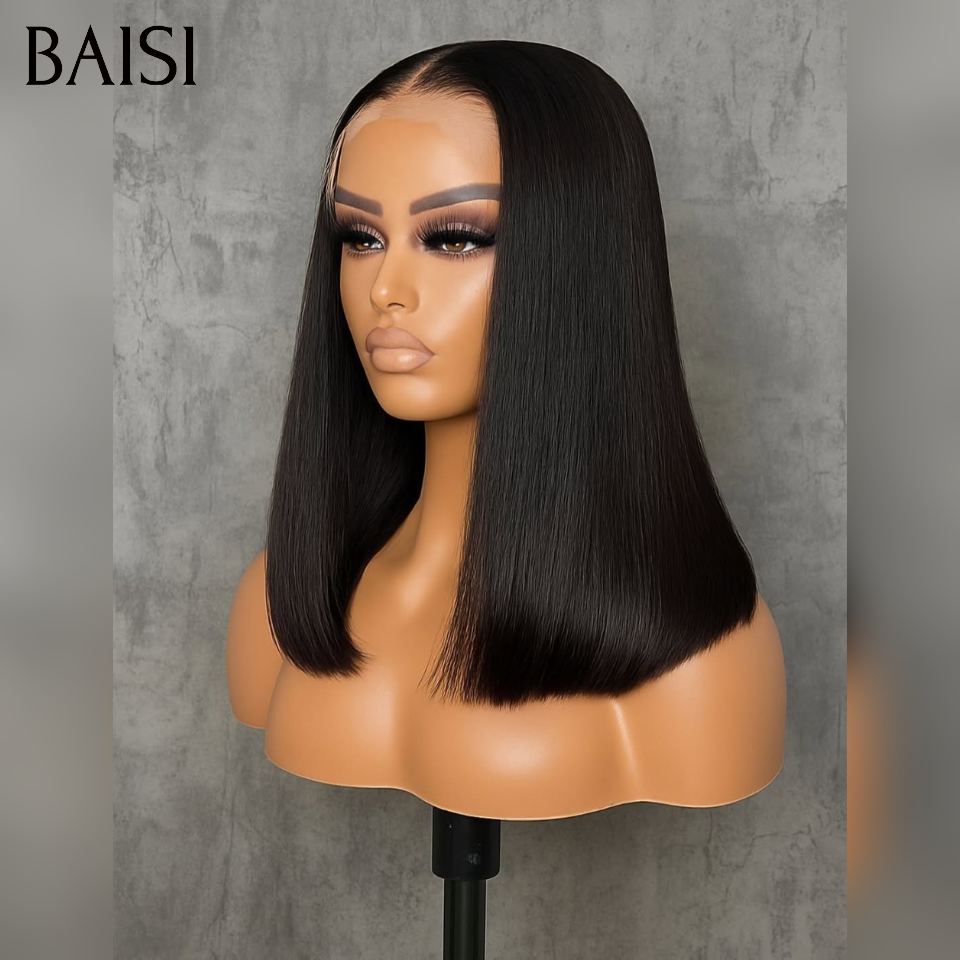 BAISI Achetez 2 perruques minimum au prix d'usine fournisseur  Perruque 2x6 Lisse bob 10 Pouces en Noir en 100% Cheveux Humains