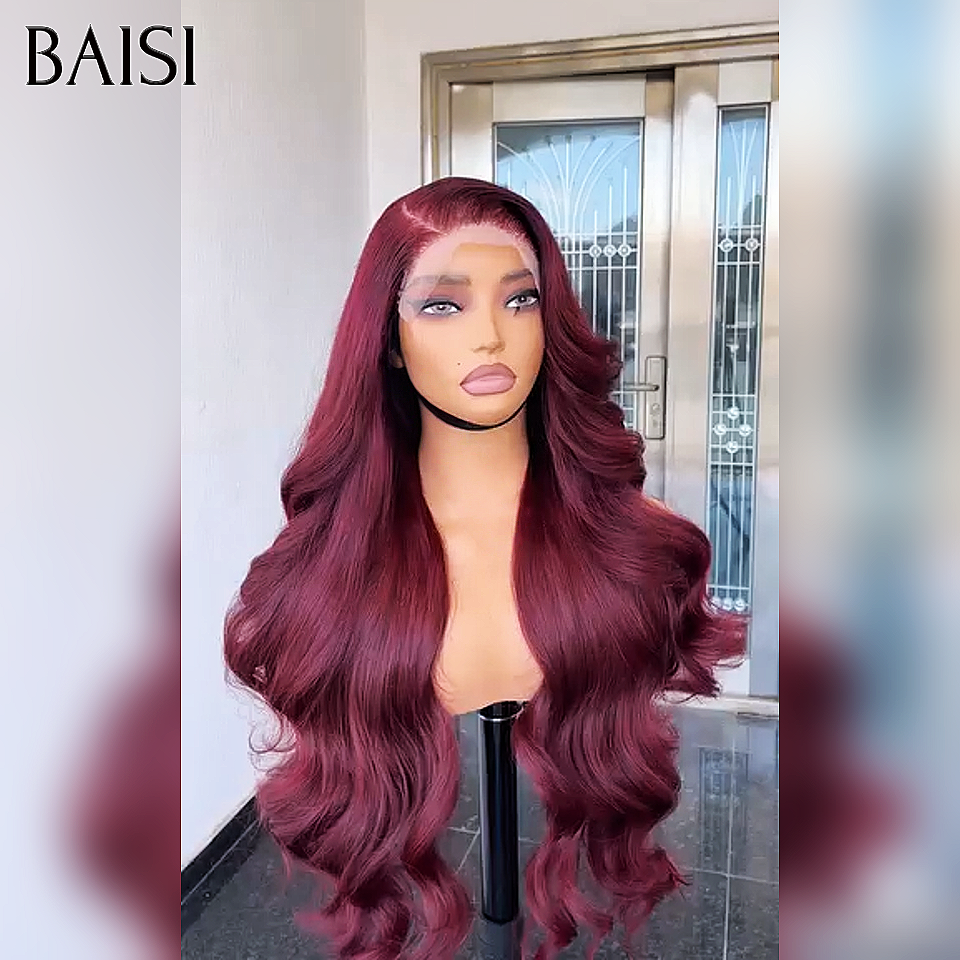 BAISI Achetez 2 perruques minimum au prix d'usine fournisseur en France TVA 0€ 48H arrivé 13x4 Lace Frontal Perruque Body Wave Rouge Vive MIX Rouge Bordeaux En 100% Cheveux Humains (Pas Besoins De Code)