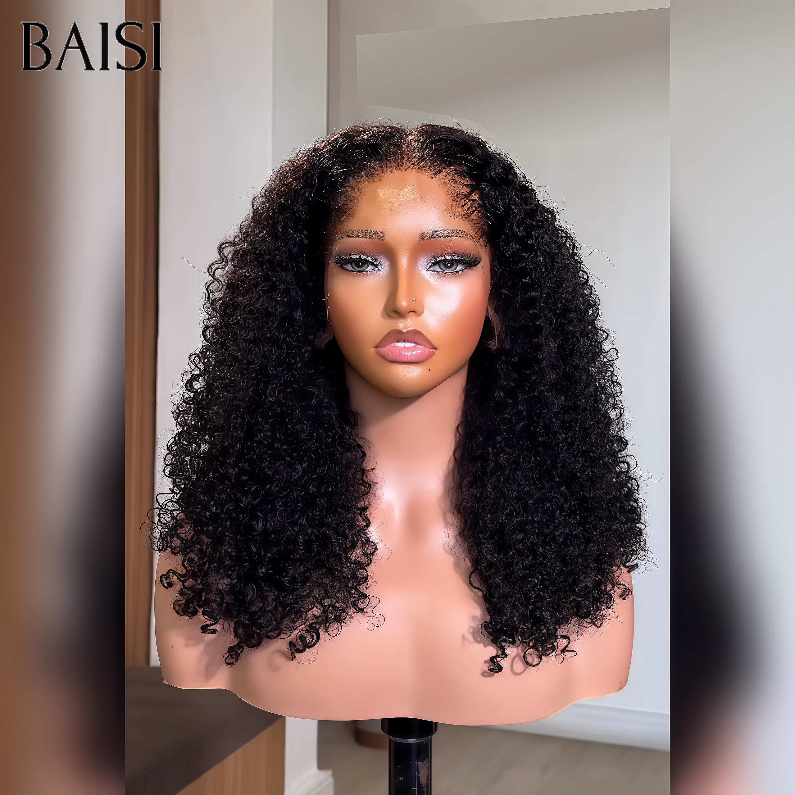 BAISI Perruque BOB 13x4 lace frontal NOIR curly wave 12 pouce 69€ en 100% cheveux humains