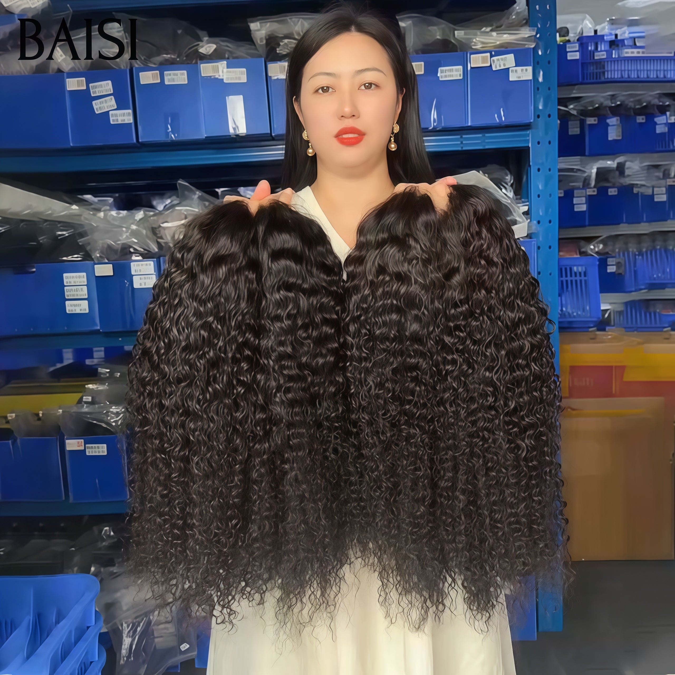 BAISI 13X4 lace Perruque Curly NOIR 90€ Coiffure moitié prix en 100% Cheveux Humains MP50