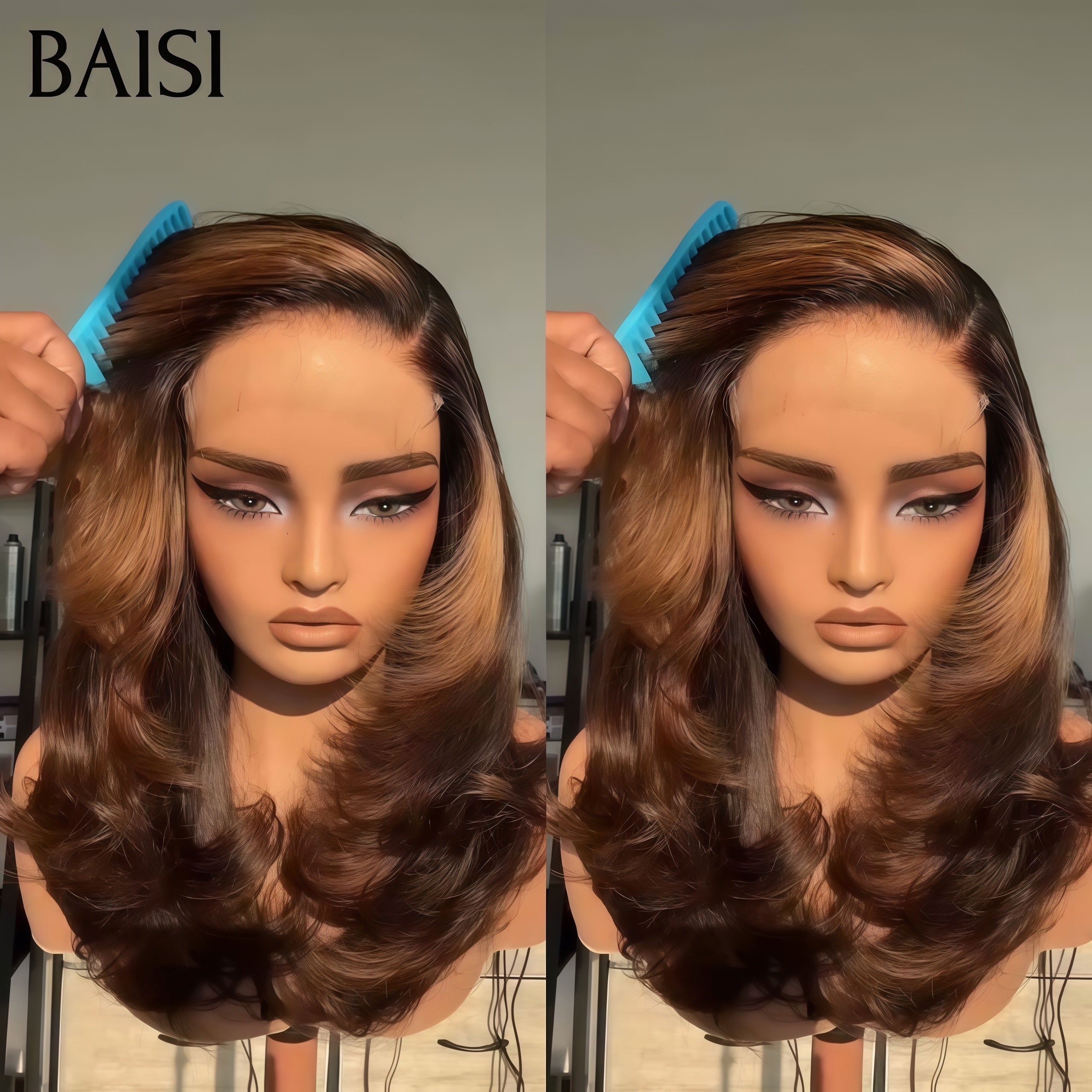 BAISI perruques Deux options 4X4 lace closure deep wave 69€ ou lisse marron 14 pouces BOB 89€ en 100% Cheveux Humains