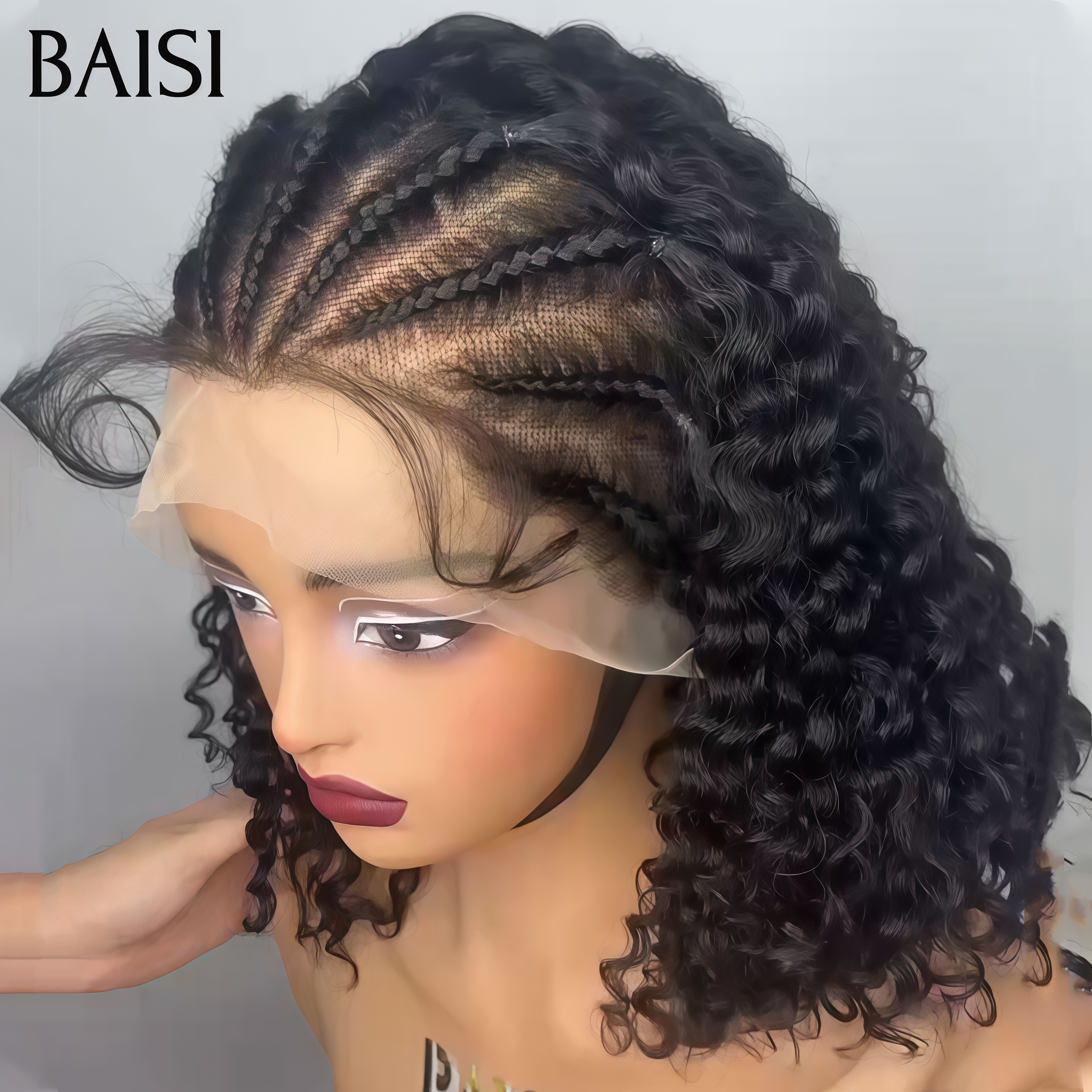 BAISI PROMO 70€  13X4 lace frontal avec natte  10 Pouces curly wave NOIR en 100% Comme le montre l'image en 100% vrais cheveux humains