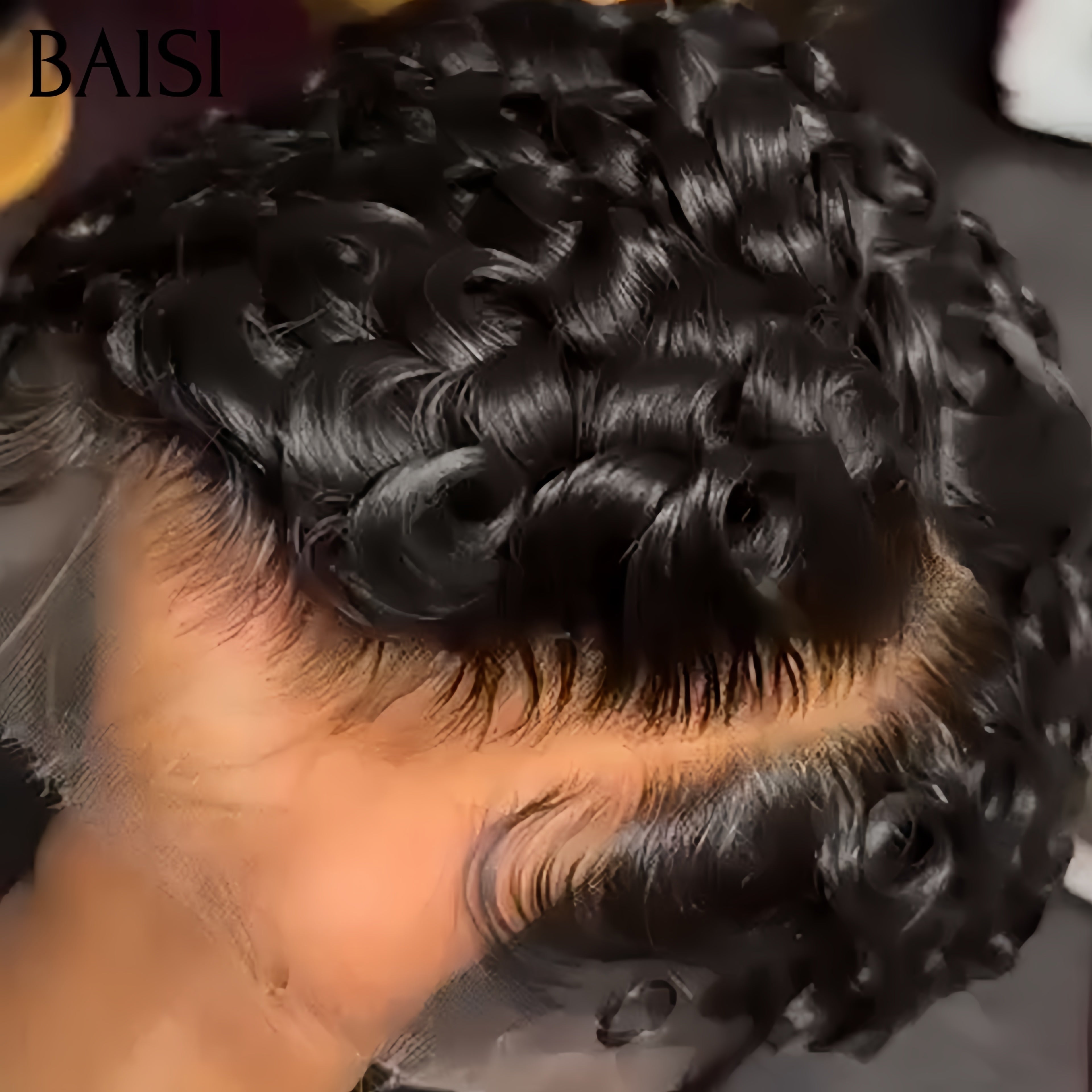 BAISI Perruque Ondulée Coupe Pixie 13X4 Frontal Perruque personnalisée finger wave ou Lisse en Couleur Noir Mix Marron 1B#4# en 100% cheveux humains