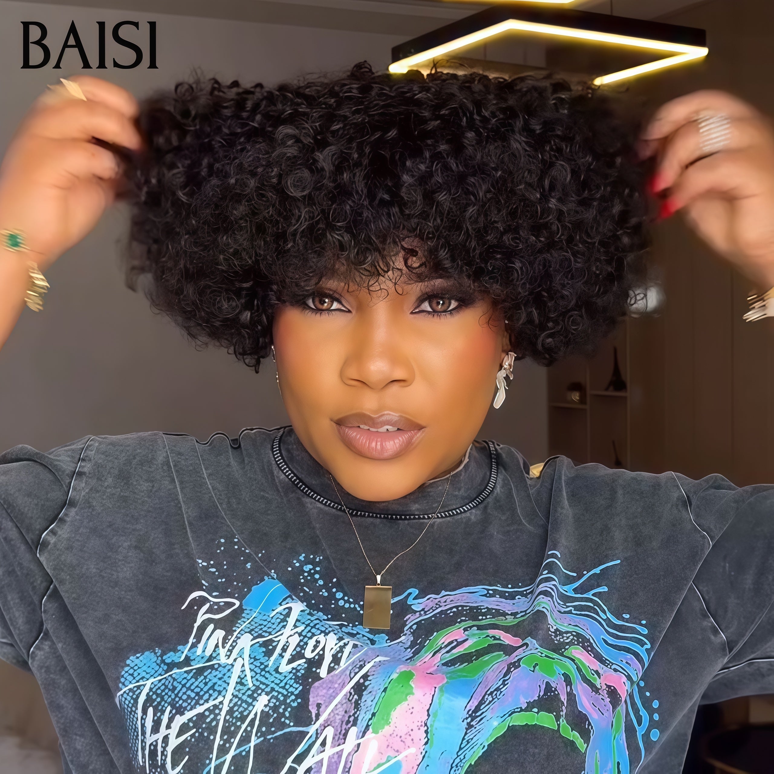 BAISI promotion 49€ sans lace Perruques Pixie curly Wave petite coupe fabriqué à la machine NOIR En 100% Cheveux Humains