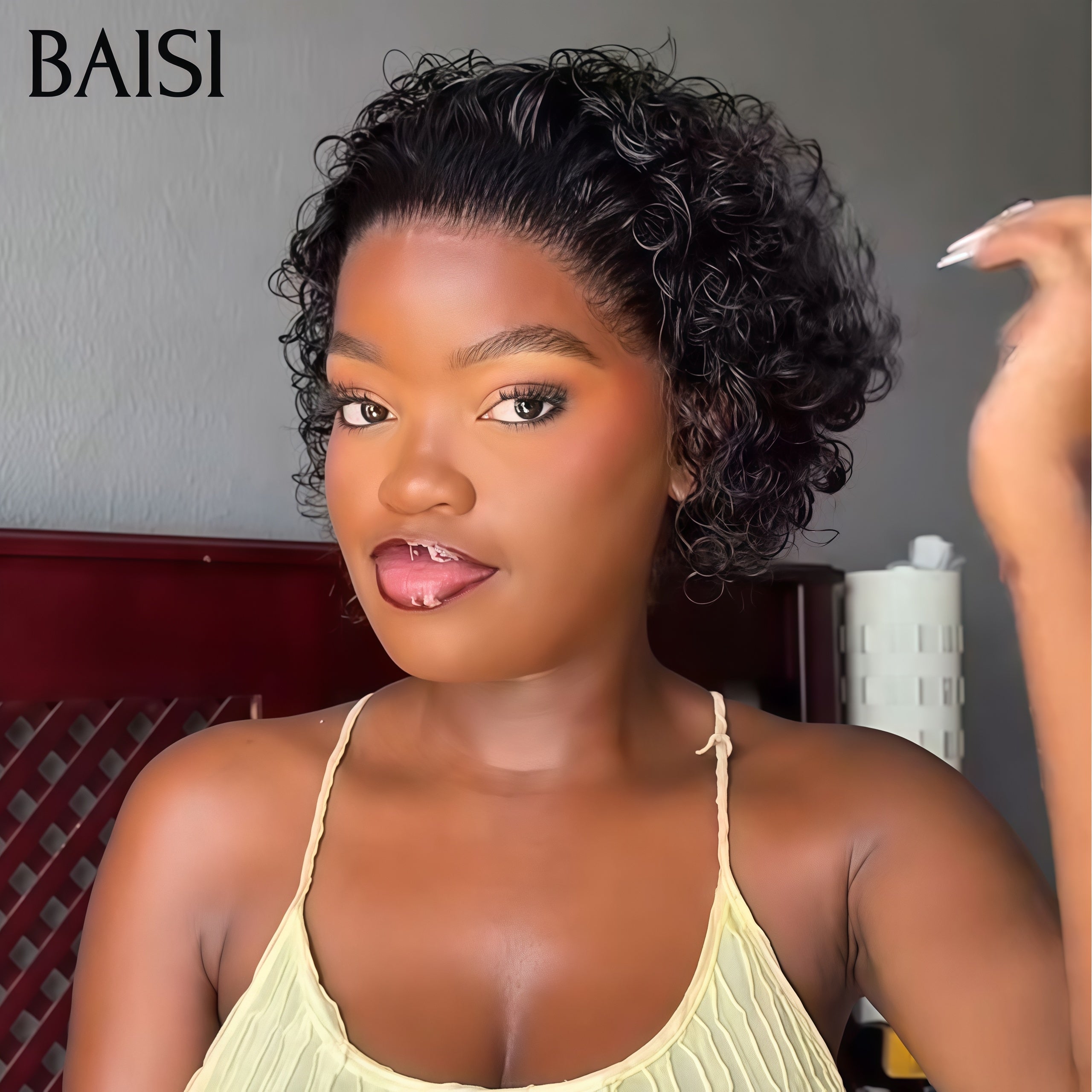 BAISI pixie 13X4 lace frontal curly NOIR 52€ ou Promo Cadeaux Coupe Courte pixie 350# -905 VIP100