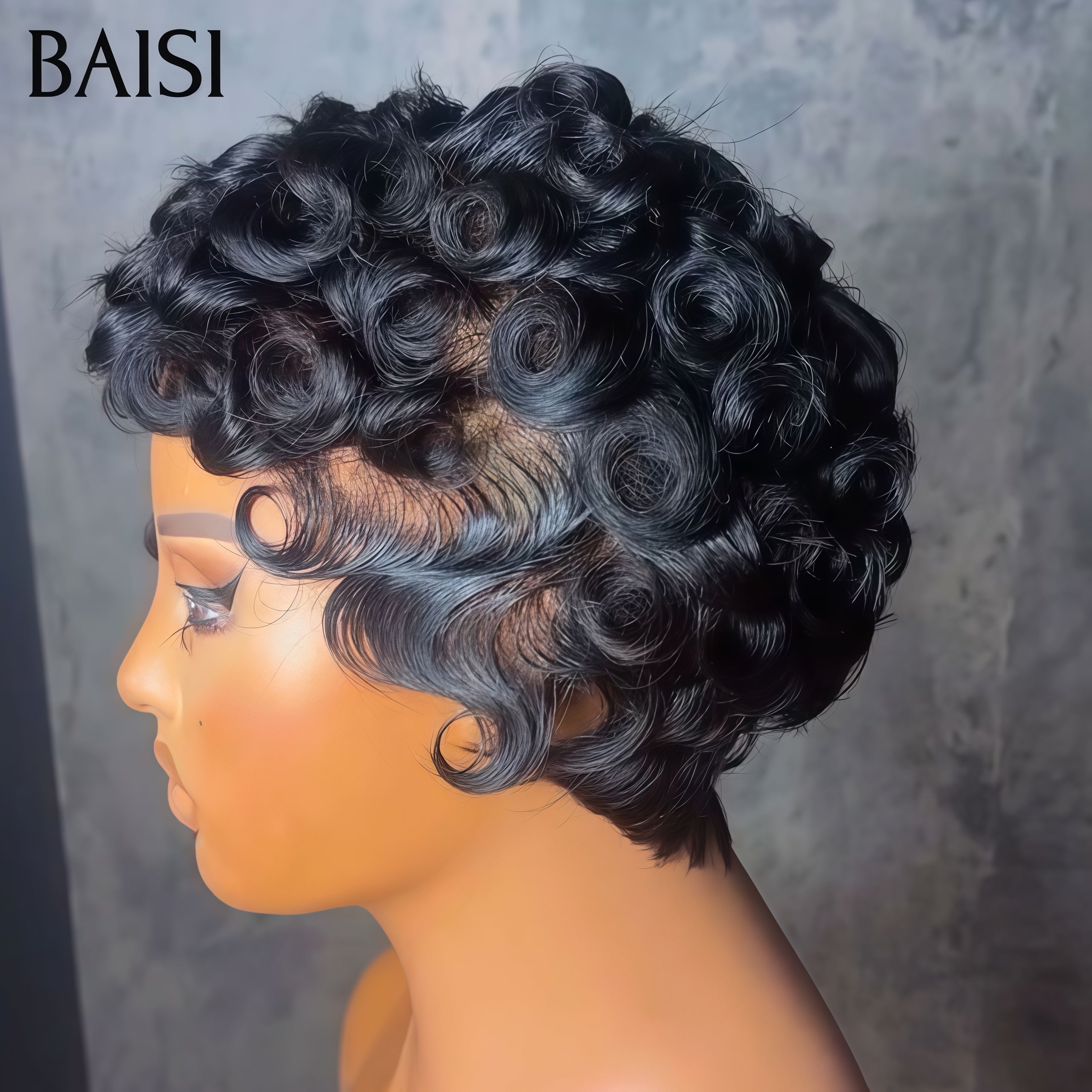BAISI Perruque Chioma 13X4 lace Perruque pixie finger Wave NOIR 58€ en 100% Cheveux humains
